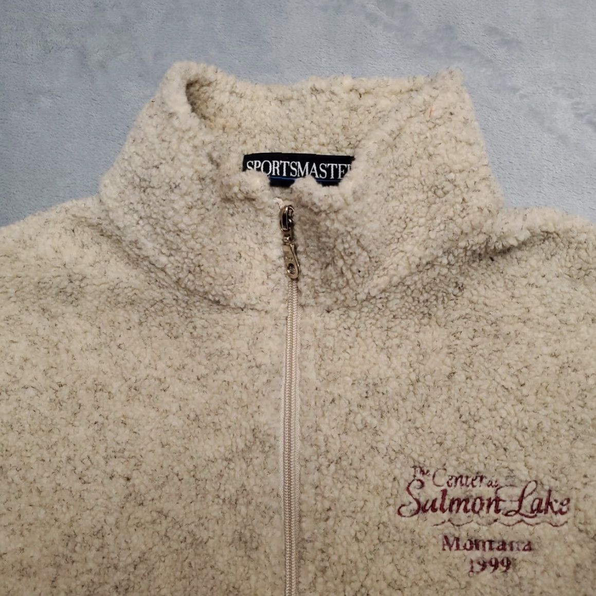 Vintage VINTAGE Center at Salmon Lake Montana Vest Mens L Beige Fleece Made in USA 90s Sportsmaster Mock Neck Full Zip Knitted Sweater Size US L / EU 52-54 / 3 - 2 Thumbnail