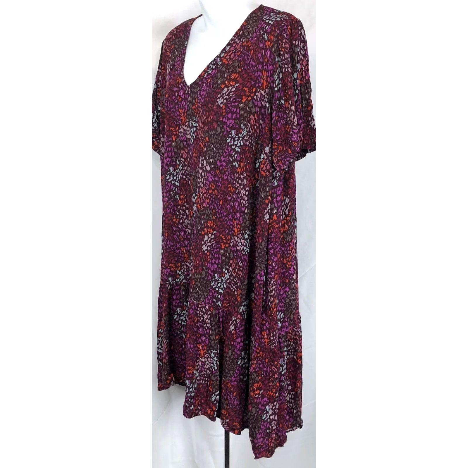 Vintage A new day Shift Dress XL purple multi Floral geo Hi-Low Knee Length pockets boho Size XL / US 12-14 / IT 48-50 - 2 Thumbnail