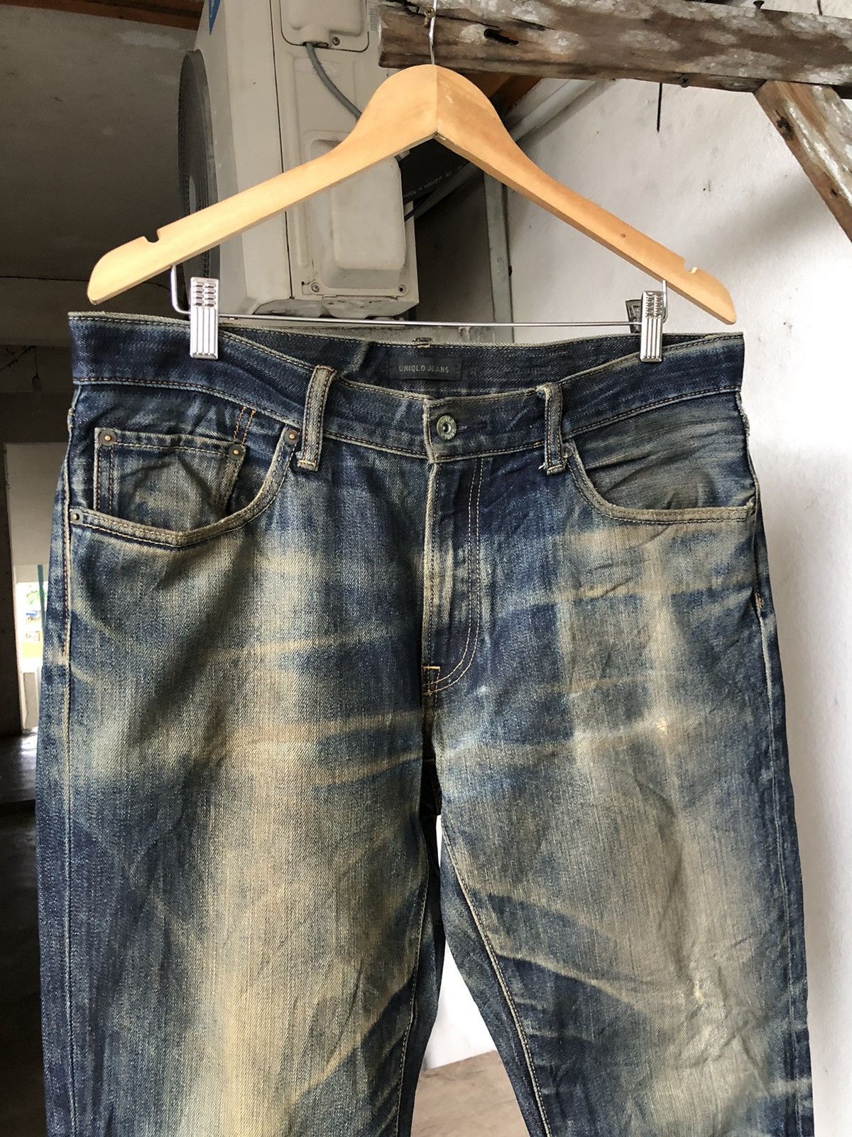 Uniqlo Uniqlo Flare Distressed Kaihara Denim Wax Jeans Straight Cut Size US 35 - 5 Thumbnail