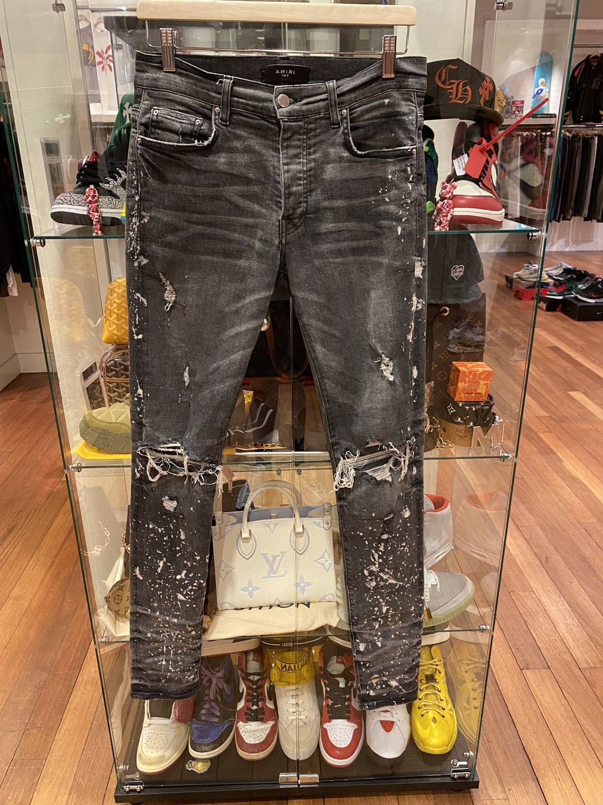 image of Amiri Mx1 Splatter Denim Jeans in Grey, Men's (Size 30)