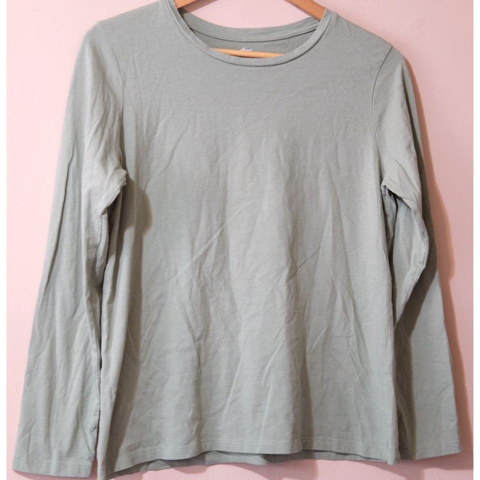 Vintage Dip Women’s M Green Longsleeve Plain T-shirt Crew Neck Organic Cotton #p43-19 Shirt Adult M Green Dip", Size M / US 6-8 / IT 42-44 - 2 Thumbnail