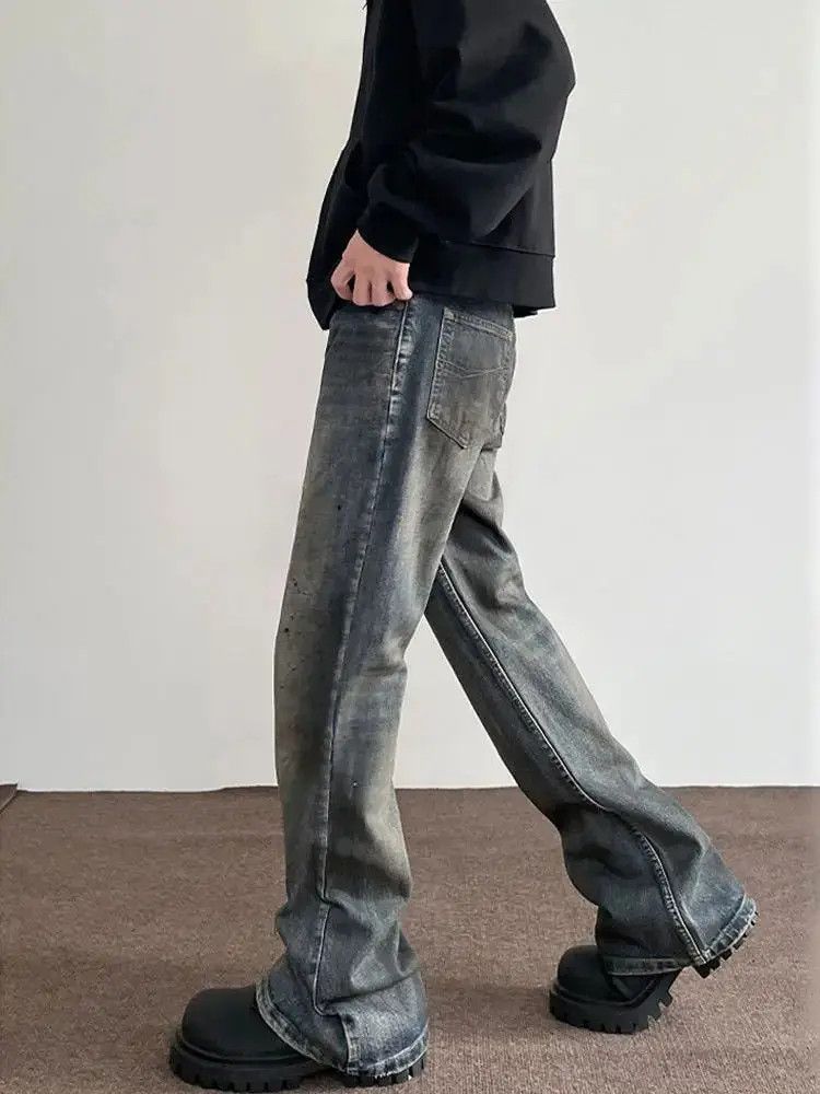 Japanese Brand Retro loose splashed ink micro flared jeans Size US 32 / EU 48 - 3 Thumbnail