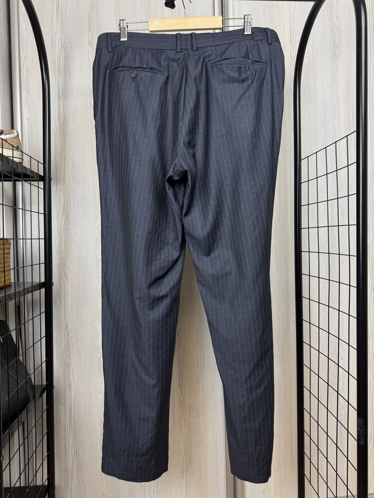 Boggi Boggi Milano vintage wool navy blue striped 3 button suit Size 46R - 15 Thumbnail