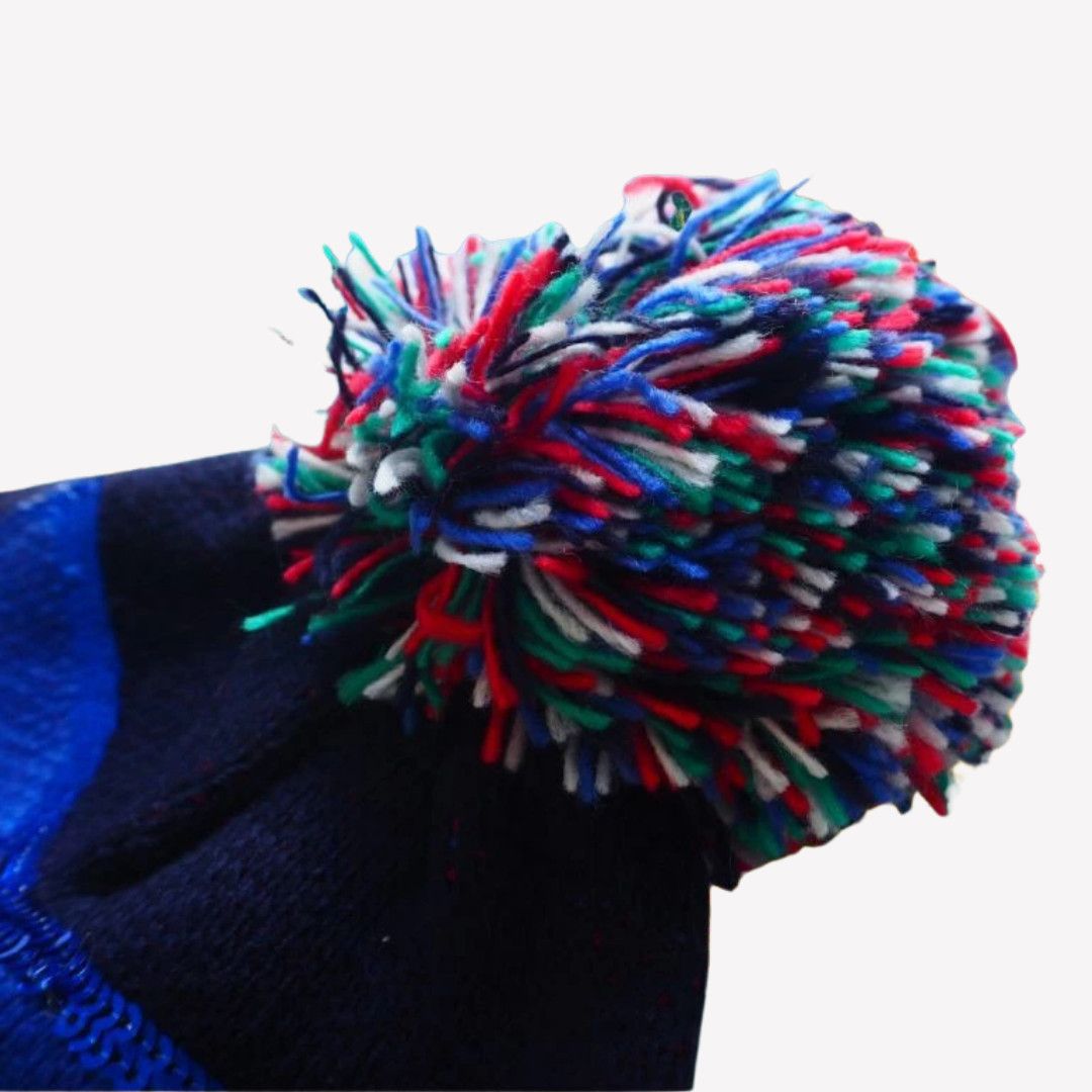 Esprit ESPRIT Navy Winter Beanie Hat w/ Pom Pom & Fun Embroidery Size ONE SIZE - 5 Thumbnail