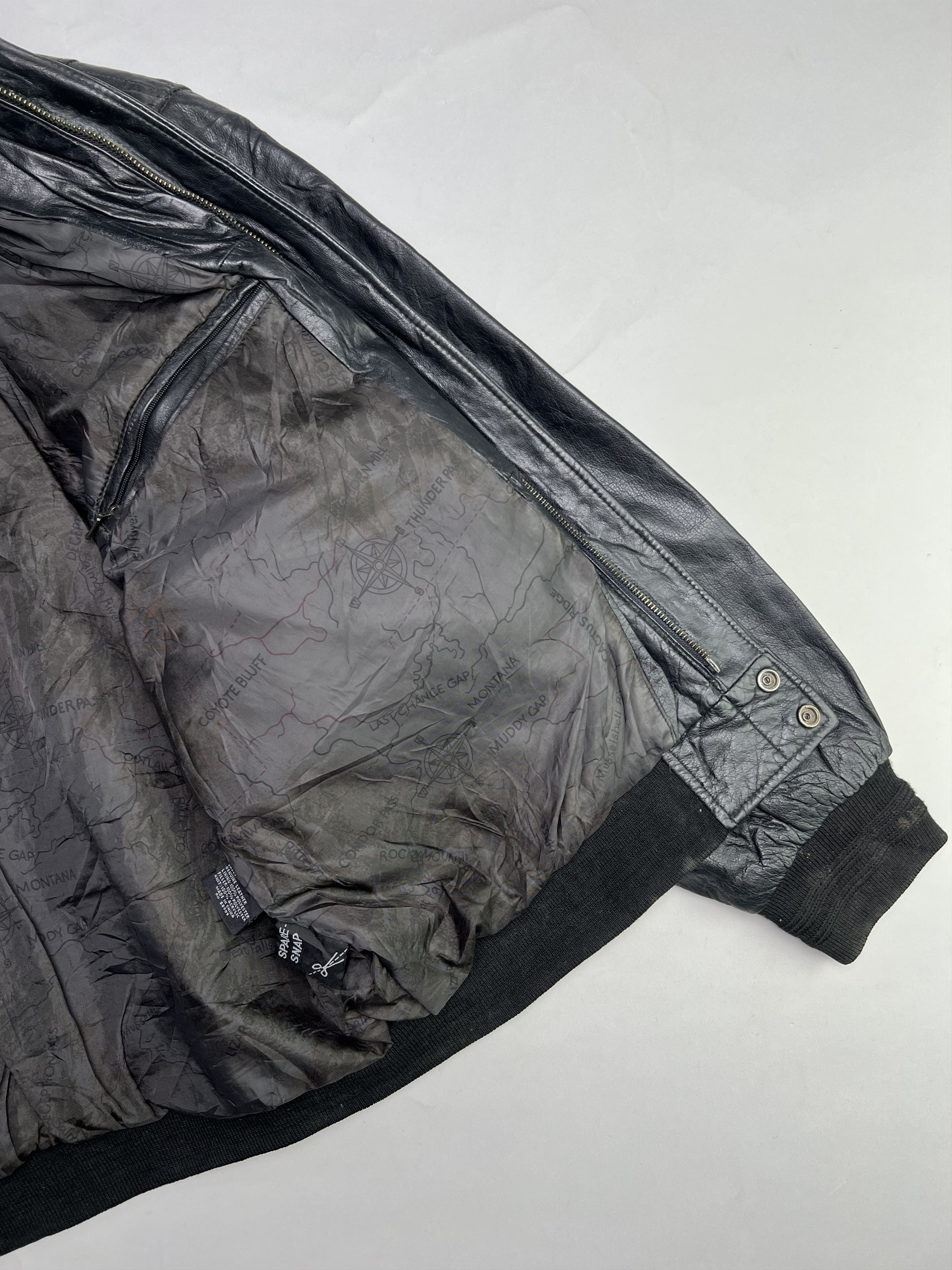 Genuine Leather VINTAGE BOMBER LEATHER JACKET BLACK LARGE Size US L / EU 52-54 / 3 - 6 Thumbnail