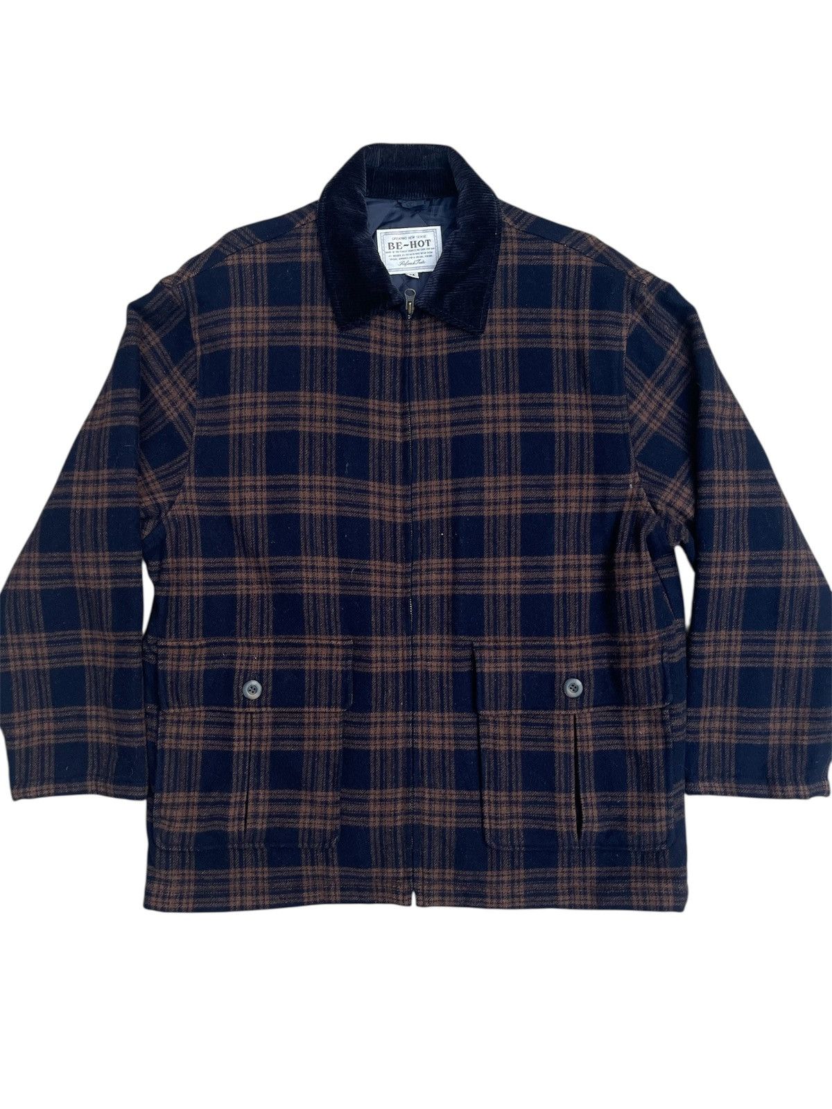 Flannel Vintage BE-HOT Checkered Jacket Corduroy Collar, YKK Zip Size US M / EU 48-50 / 2 - 1 Thumbnail