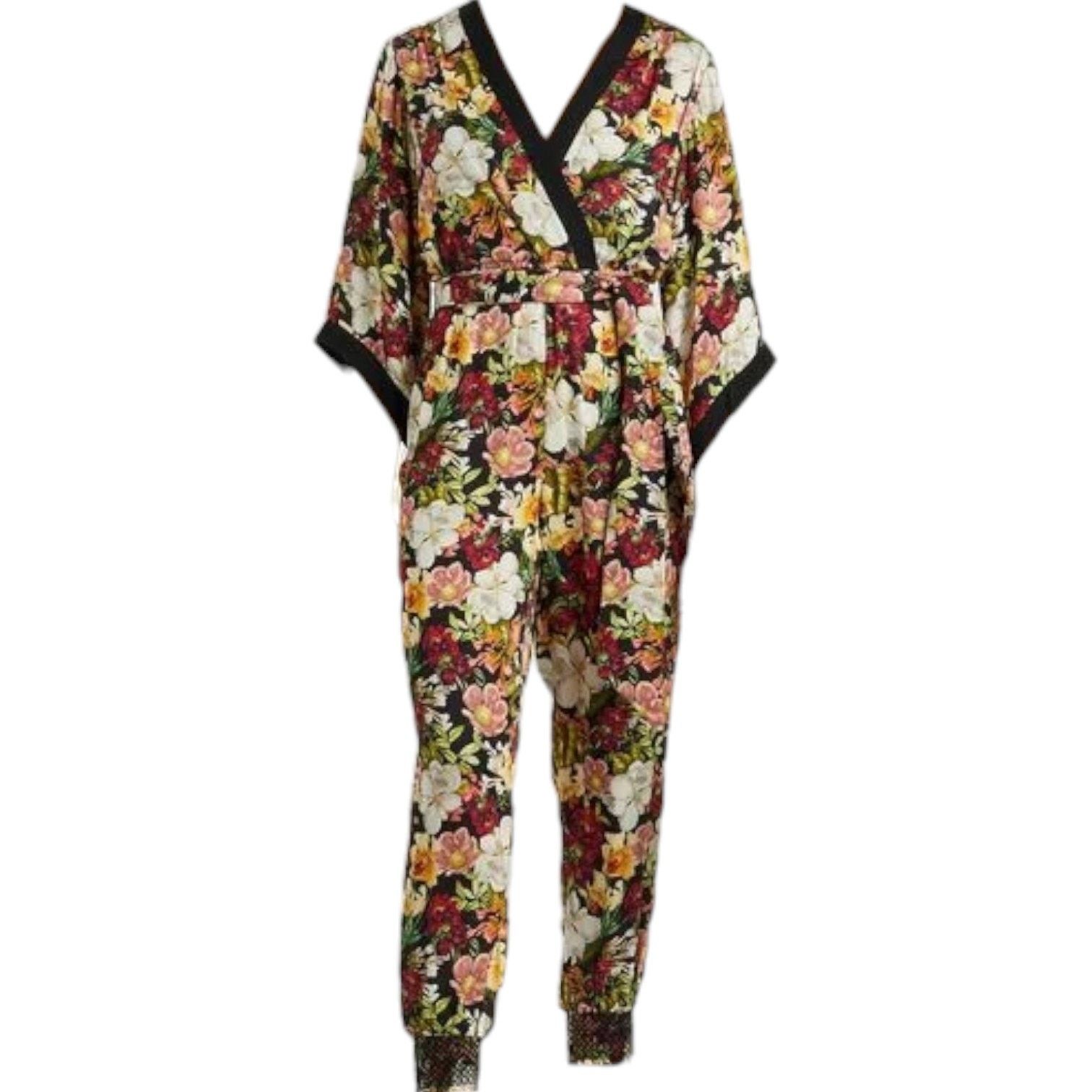 Alice + Olivia ALICE + OLIVIA Black Floral-Print Satin Jumpsuit, US2 Size 26" / US 2 / IT 38 - 3 Thumbnail
