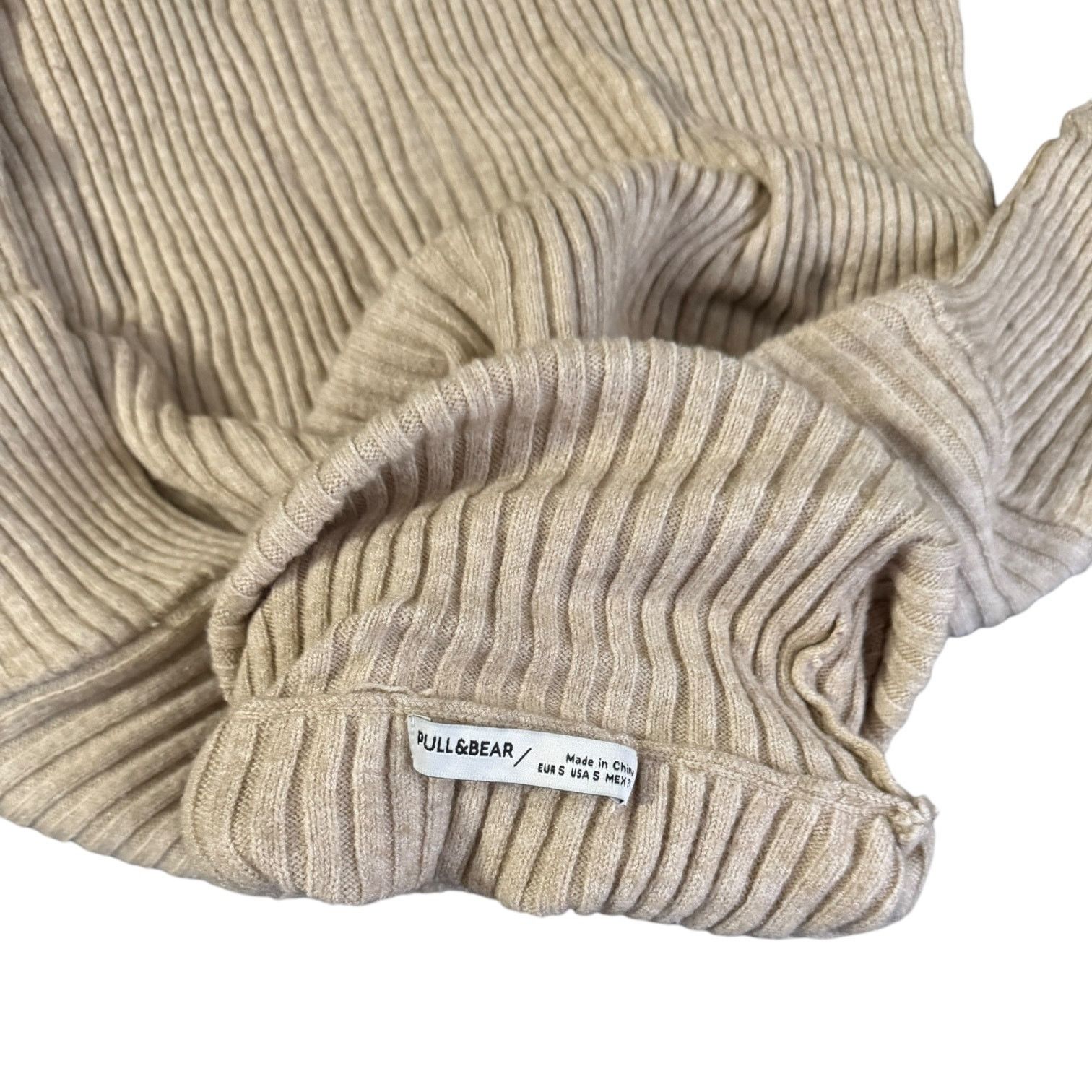 Pull & Bear Pull & Bear Women’s Beige Ribbed Turtleneck Sweater – Small Size S / US 4 / IT 40 - 2 Thumbnail