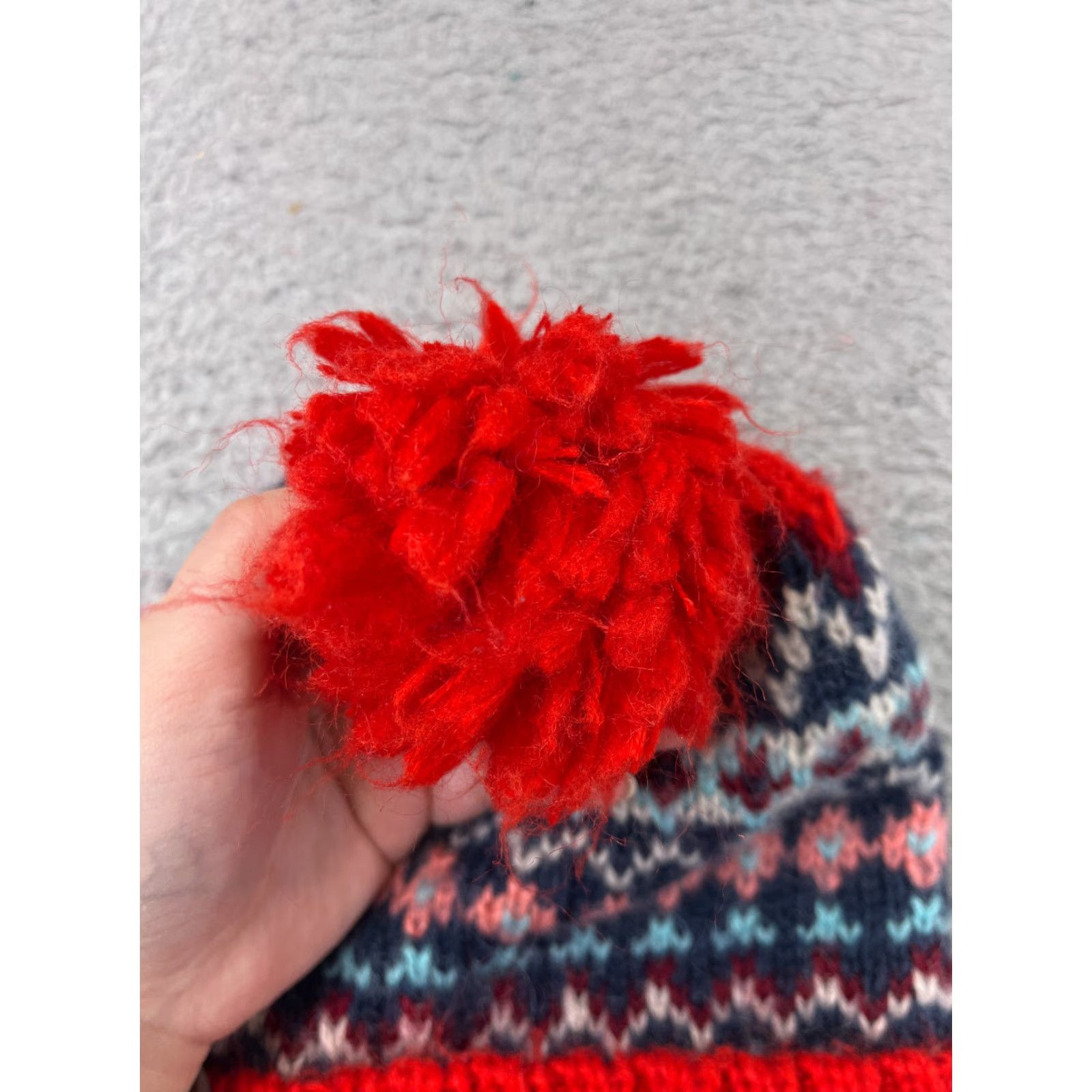 Gap GAP Beanie Hat Womens One Size Red Blue Knit Floral Mohair Blend Pom - Beanie, Hat, Womens, One Size, Red, Floral, Mohair Blend, Knit, Ski Theme Size ONE SIZE - 2 Thumbnail