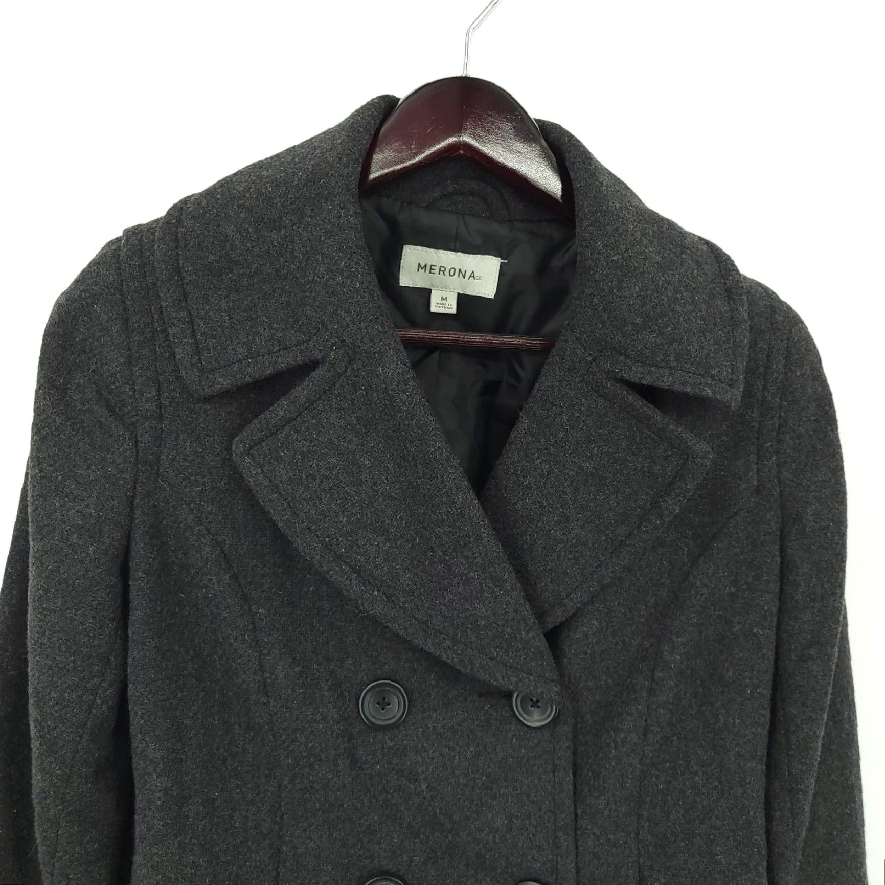 Merona Merona Jacket Womens Medium Pea Coat Black Wool Blend Double Breasted Size M / US 6-8 / IT 42-44 - 3 Thumbnail