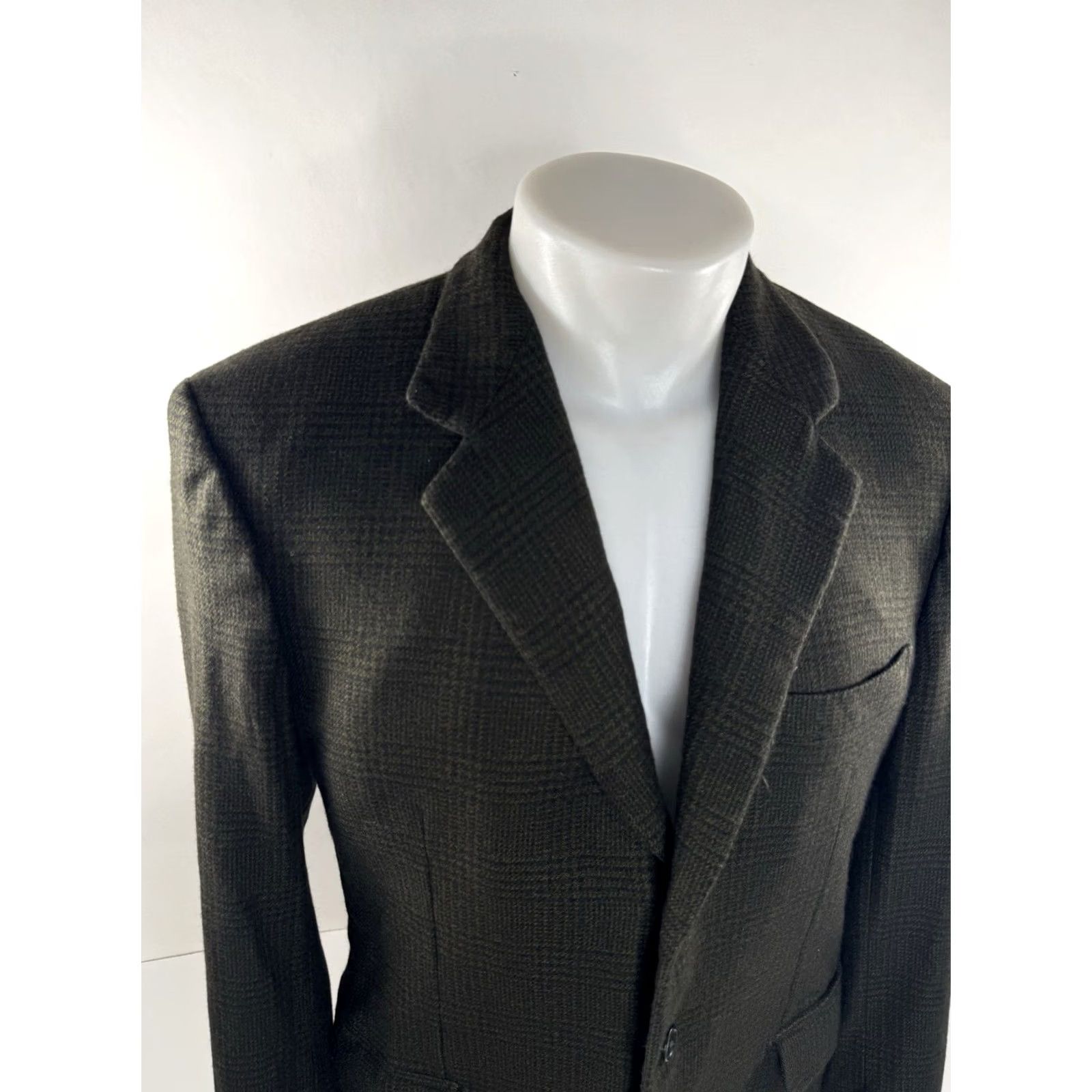 Vintage BIJAN Italy Wool Plaid Blazer Mens 42 Green Blazer Wool Plaid 42 Mens 90s Event Shoulder Pad Blazer Jacket Size 42R - 2 Thumbnail