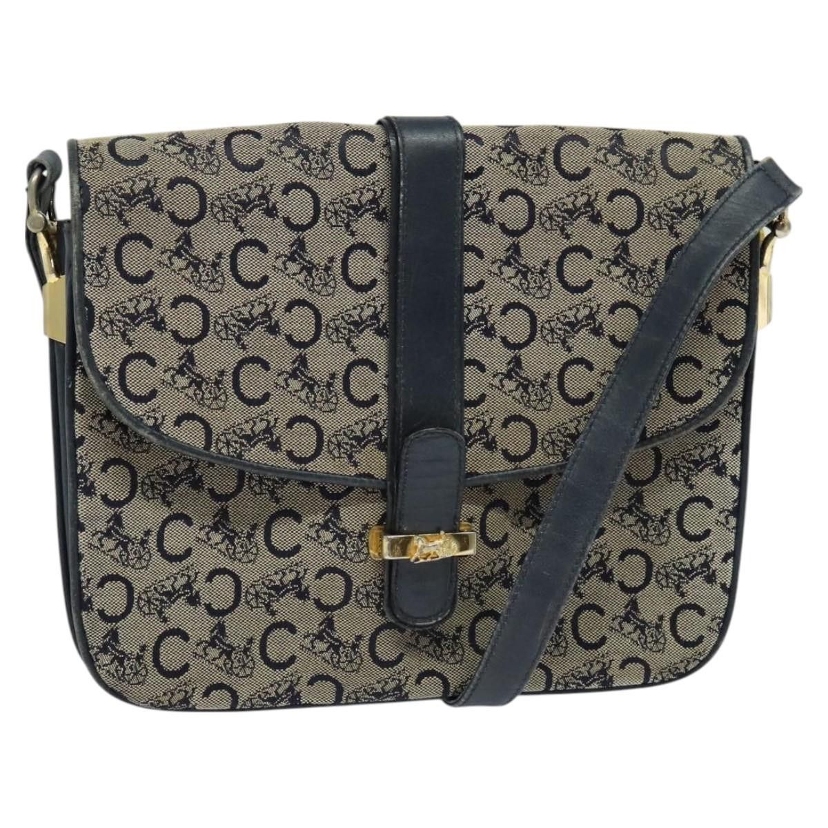 CELINE C Sulky Shoulder Bag Canvas Navy Gold