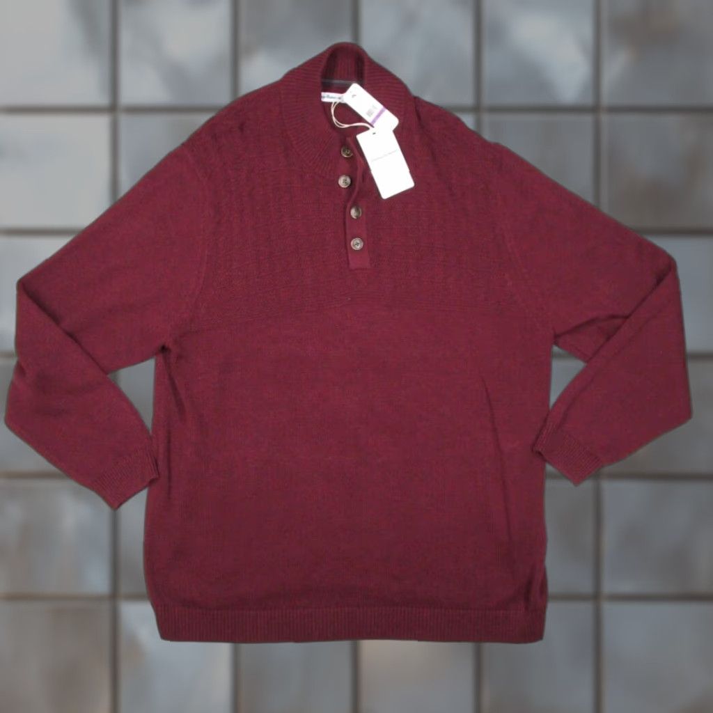 Tommy Bahama Tommy Bahama Sweater Mens 2XL XXL Big Red Sorento Beach Button Pullover Mock Neck Knit Pullover Casual Travel Workwear Solid Red Big & Tall Mens Size US XXL / EU 58 / 5 - 1 Thumbnail