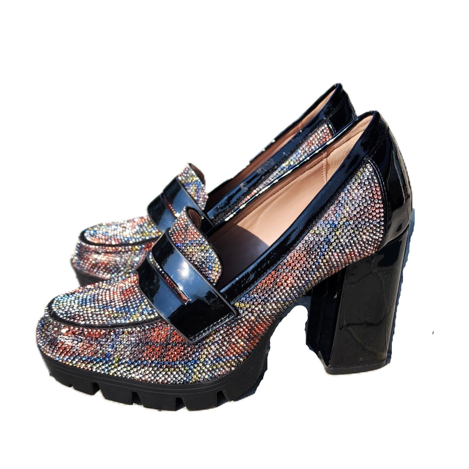 Betsey Johnson Betsey Johnson Adison Rhinestone Faux Patent Leather Loafers Size US 7 / IT 37 - 9 Thumbnail