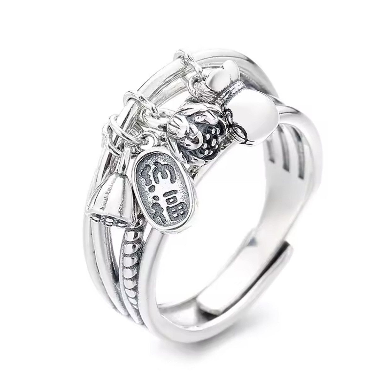 Jewelry Silver Color Retro Tassel Lotus Creative Ring Size ONE SIZE - 5 Thumbnail