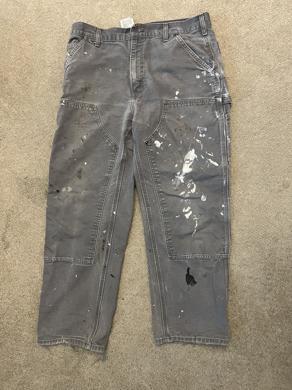 Image of Thrashed Painted Distressed Vintage Carhartt Double Knees in Grey, Men's (Size 34)