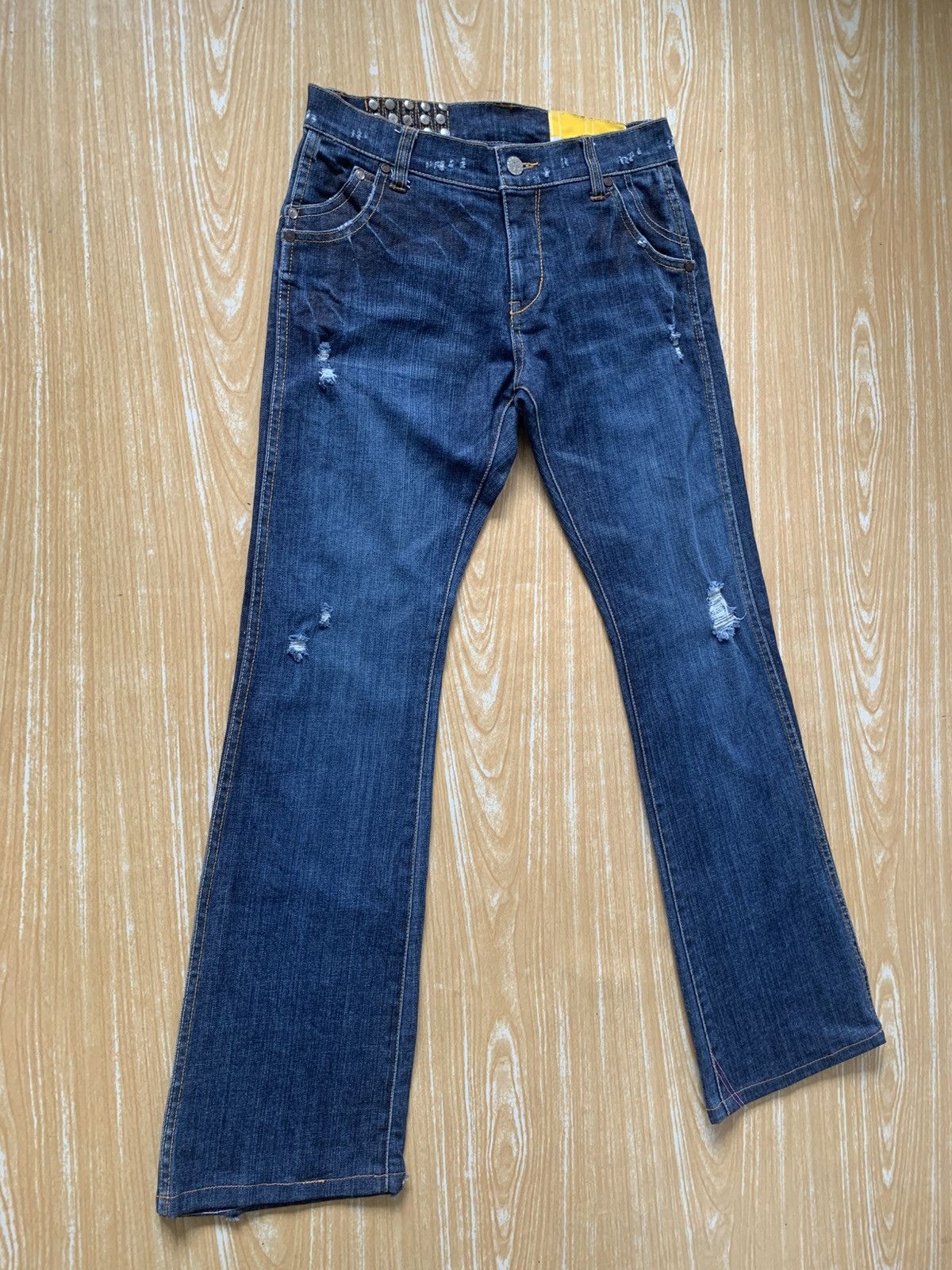 Japanese Brand 🔥 Ocean Pacific Distressed Flare Bootcut Unisex Jeans Pant Size US 27 - 4 Thumbnail