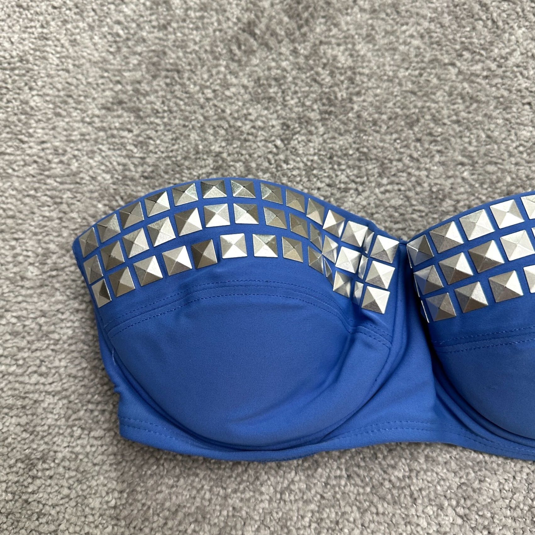 Vintage Xhilaration Swimwear Bikini Top Strapless Bandeau Studded Blue Medium Womens Size M / US 6-8 / IT 42-44 - 2 Thumbnail