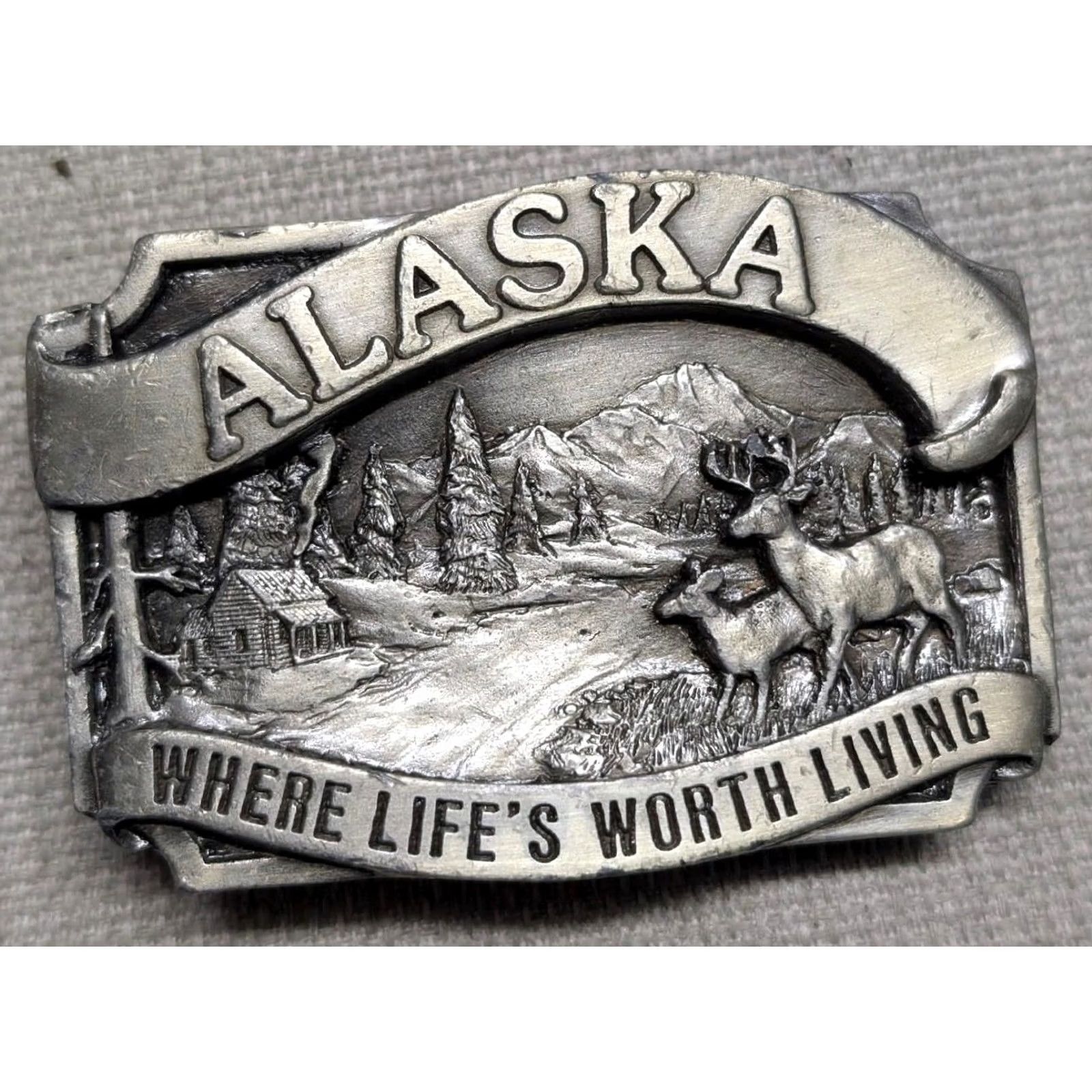 Vintage VINTAGE ALASKA belt buckle Men pewter USA Nature 1980s Western Deer life if worth living XS? Size ONE SIZE - 2 Thumbnail