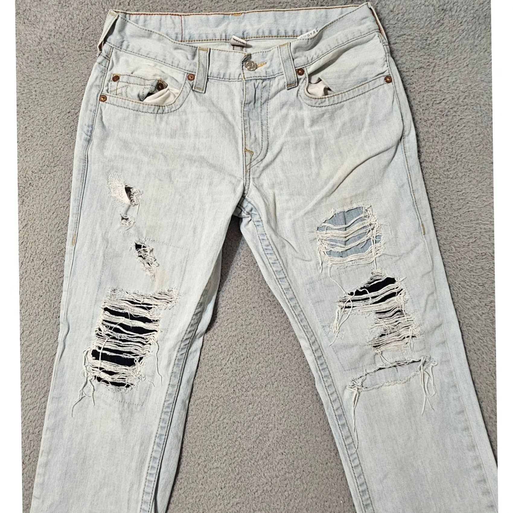 True Religion True Religion Jeans Mens 34 x 31 Light Blue Distressed Slim Size US 34 / EU 50 - 2 Thumbnail