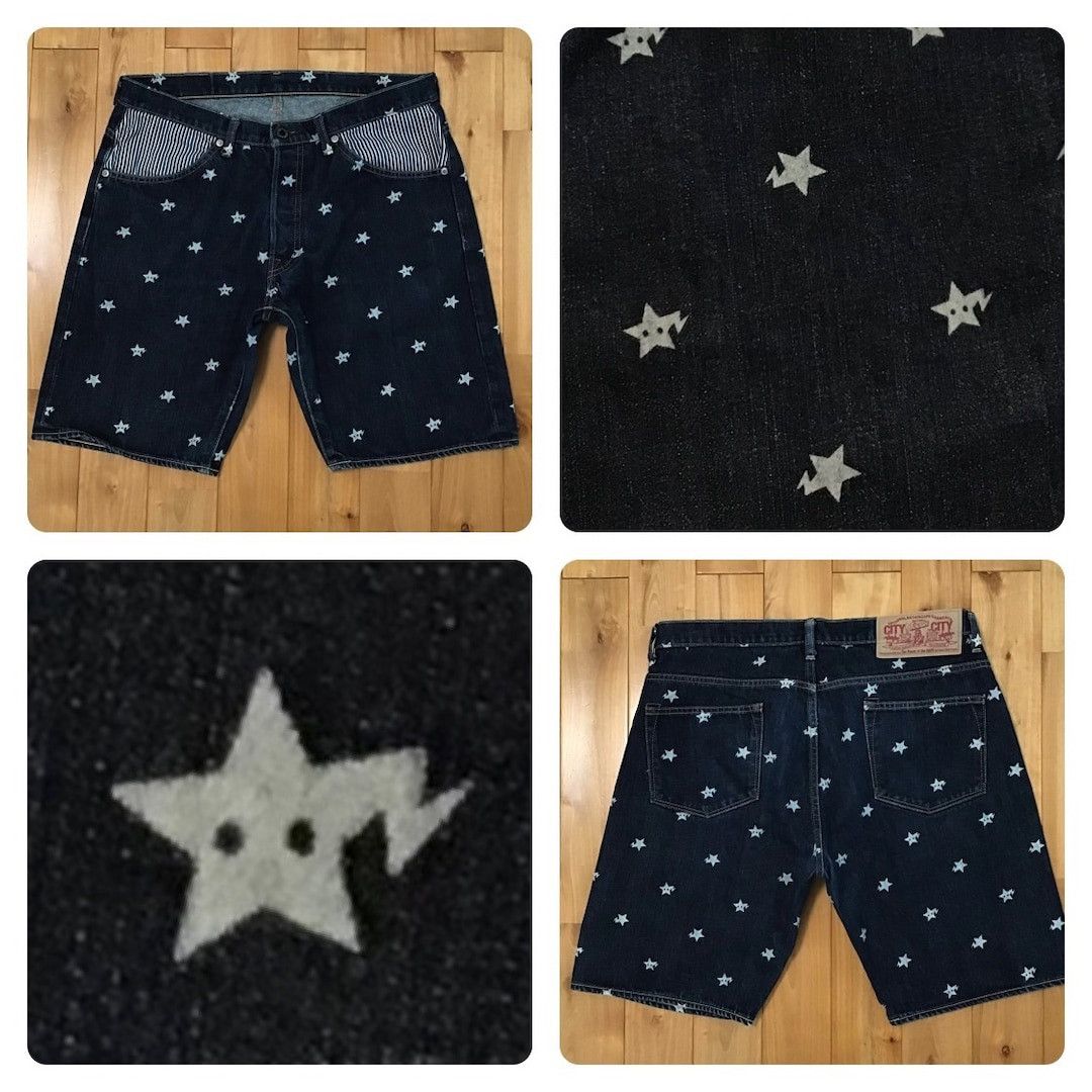 BAPE STA Denim Shorts a bathing ape star BAPESTA ★size M