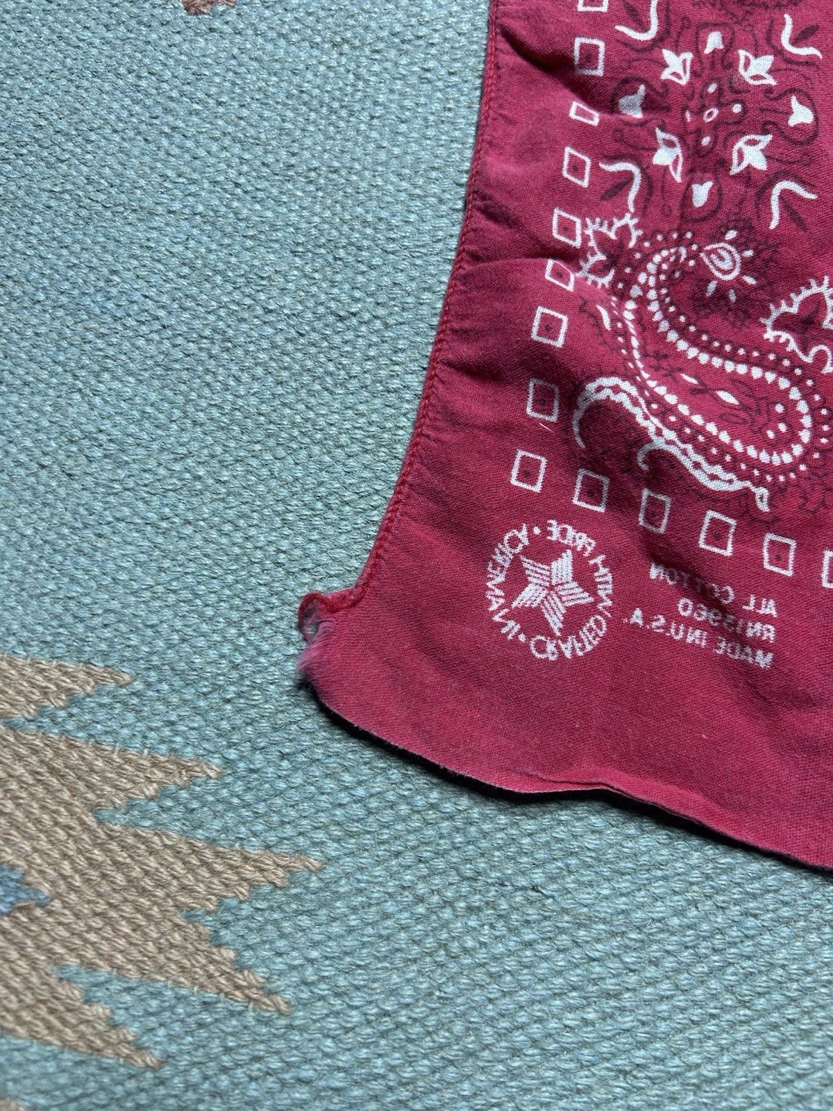 Vintage Vtg cotton bandana handkerchief paisley geometric distre USA Size ONE SIZE - 9 Thumbnail