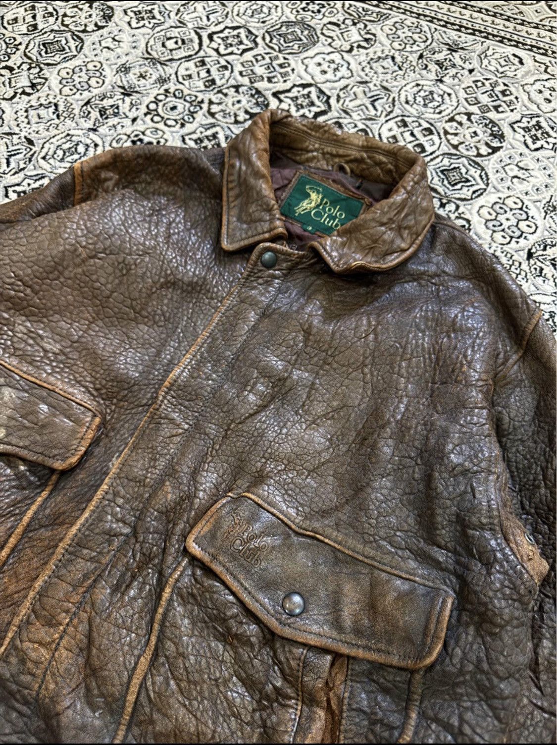 Beverly Hills Polo Club Rare 90 Polo Club Cowhide Leather Jacket Heavy NaturalPatina Size US XL / EU 56 / 4 - 3 Thumbnail