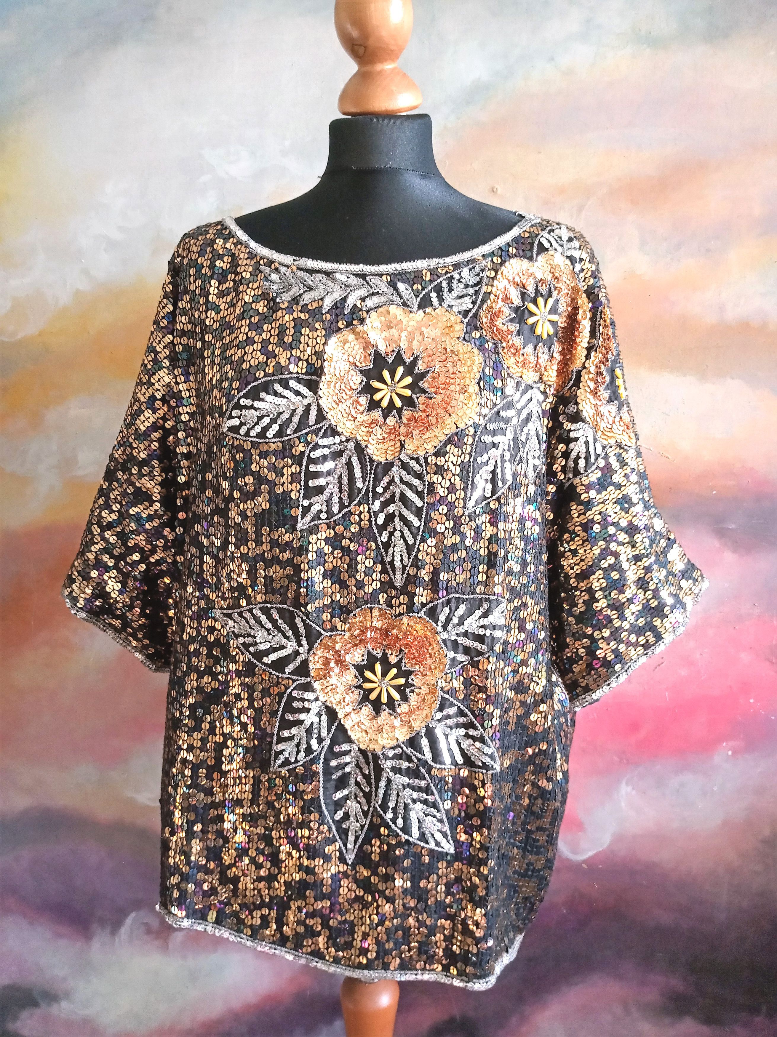 Vintage Large sequin blouse Size XL / US 12-14 / IT 48-50 - 1 Thumbnail