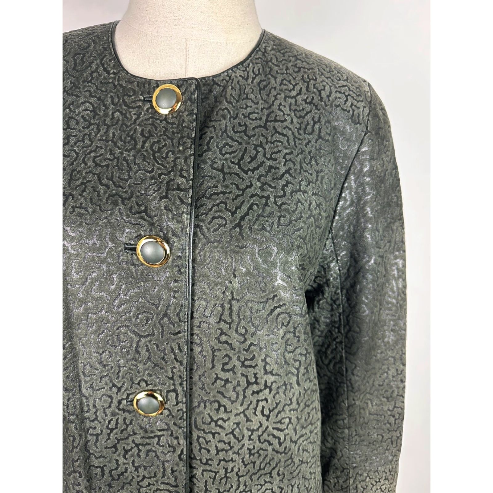 Vintage VINTAGE Giorgio Di Sant Angelo Leather Jacket Womens Small Olive Green Textured Bohemian 80s 90s Retro Casual Womens Size S / US 4 / IT 40 - 5 Thumbnail