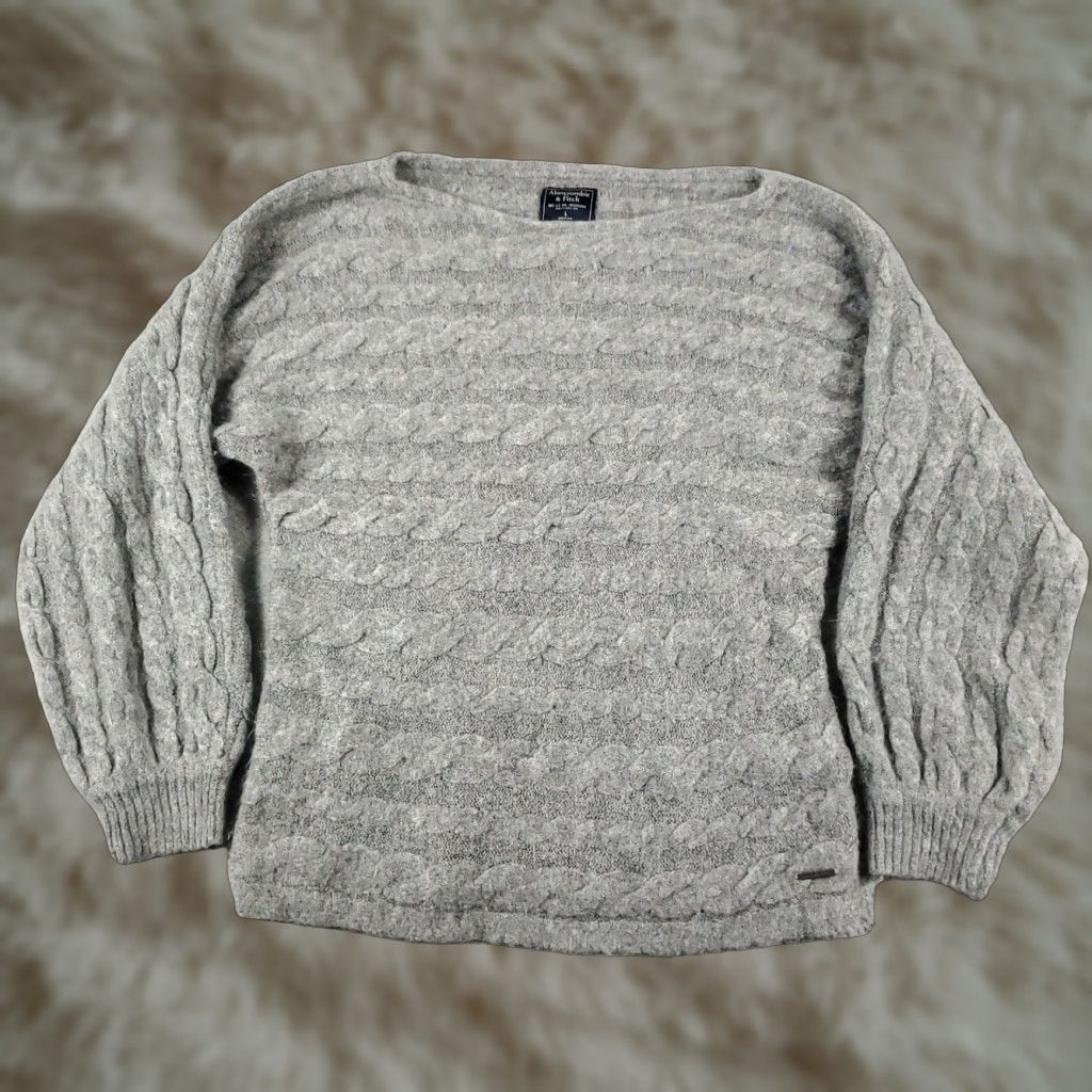 Abercrombie & Fitch Abercrombie & Fitch Womens Large Gray Cable Knit Pullover Sweatshirt Size L / US 10 / IT 46 - 1 Thumbnail
