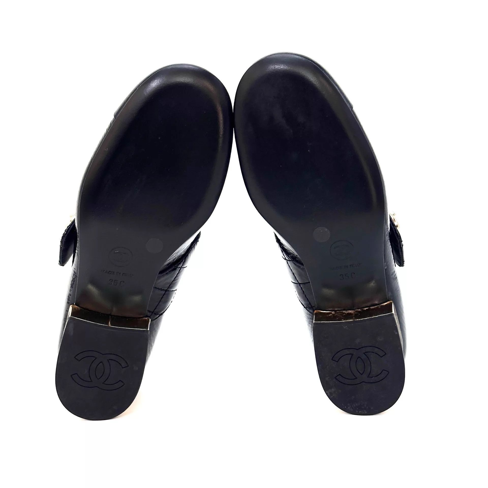 Chanel CHANEL Black & Gold Patent Block Heel Mary Jane 35 Size US 4.5 / IT 34.5 - 4 Thumbnail
