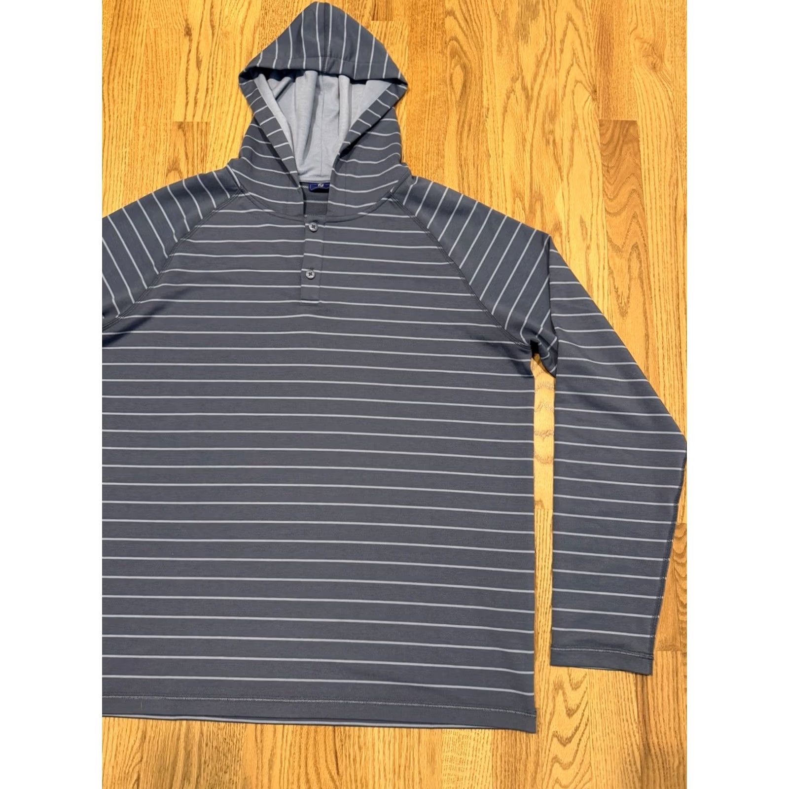 Footjoy FootJoy FJ Henley Hoodie Mens Large Pullover Striped Blue Golf DriRelease Size US L / EU 52-54 / 3 - 4 Thumbnail