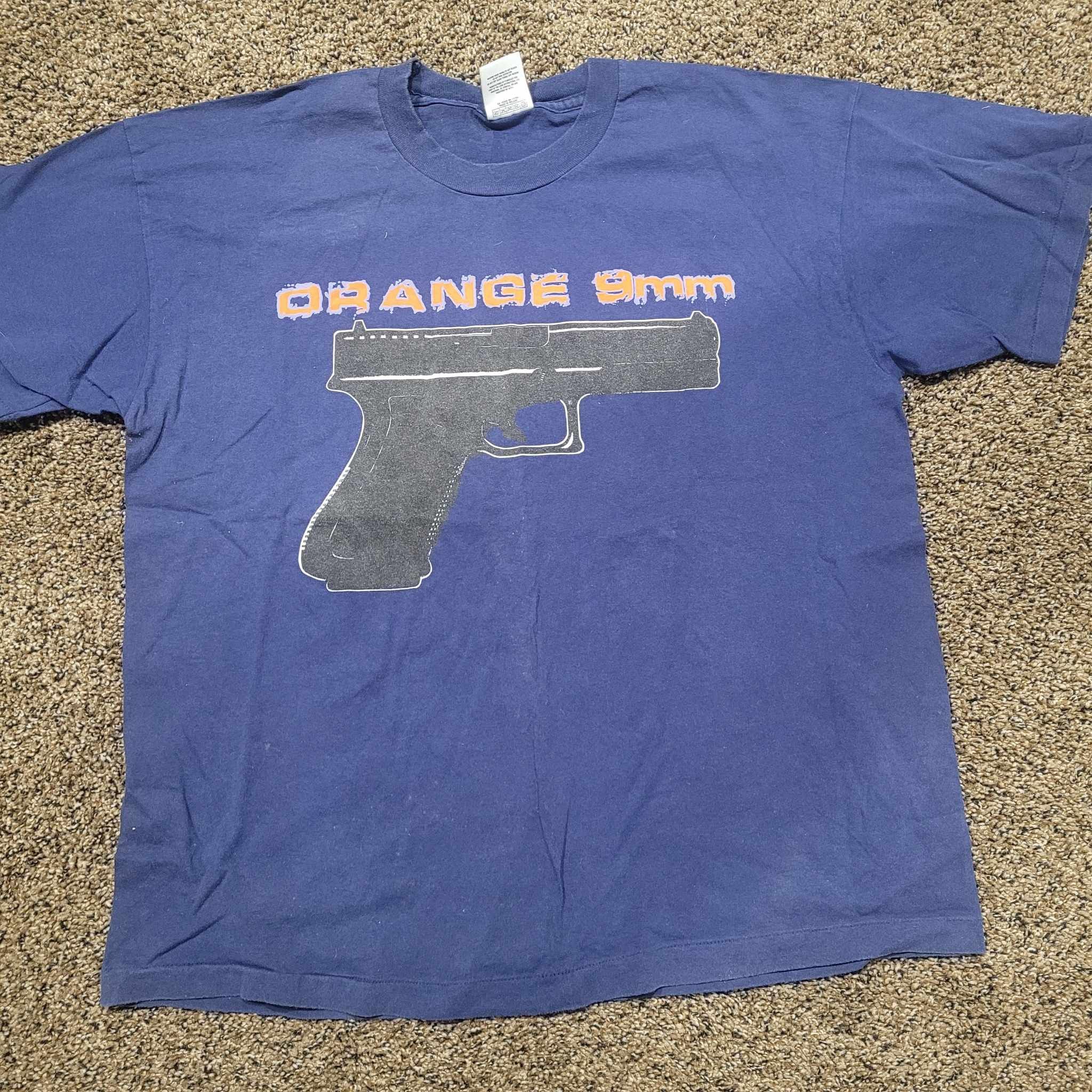 image of Band Tees x Vintage Orange 9Mm 1995 Gun Light Bulb Shirt Burn Hardcore in Navy, Men's (Size XL)