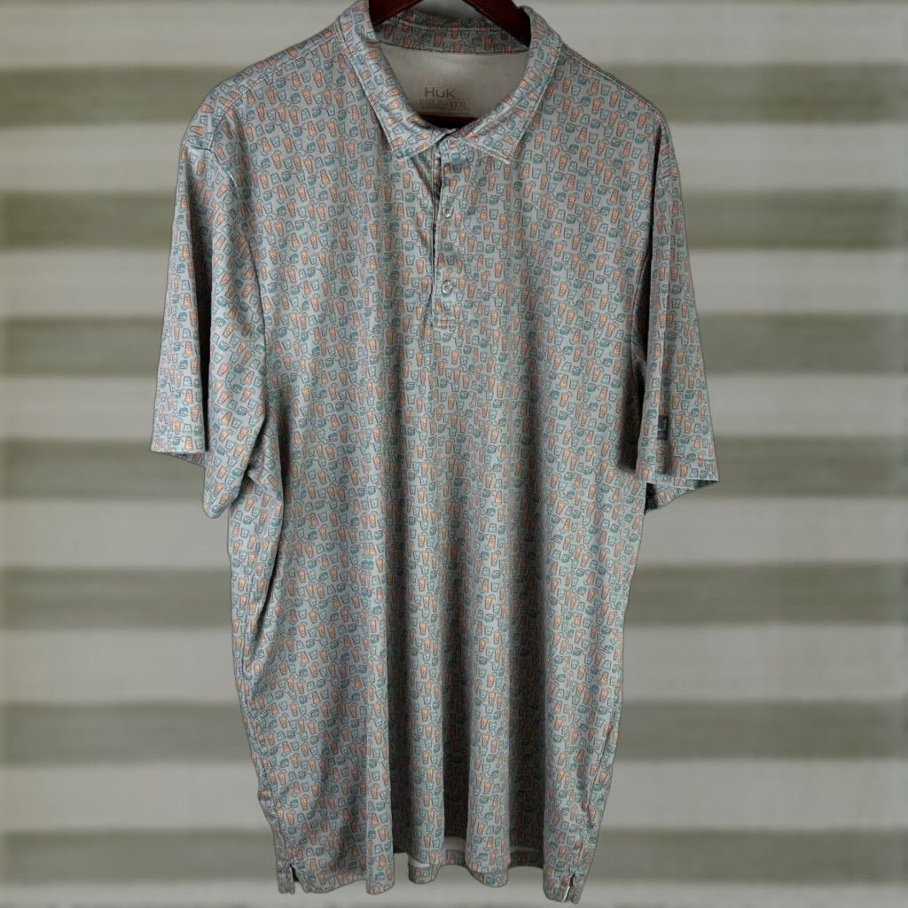 Vintage Huk Polo Shirt Mens XXXL Grey Multi Cocktail Print Performance All Over Print Polo Shirt Mens XXXL Grey Multi Cocktail Print Size US XXL / EU 58 / 5 - 1 Thumbnail