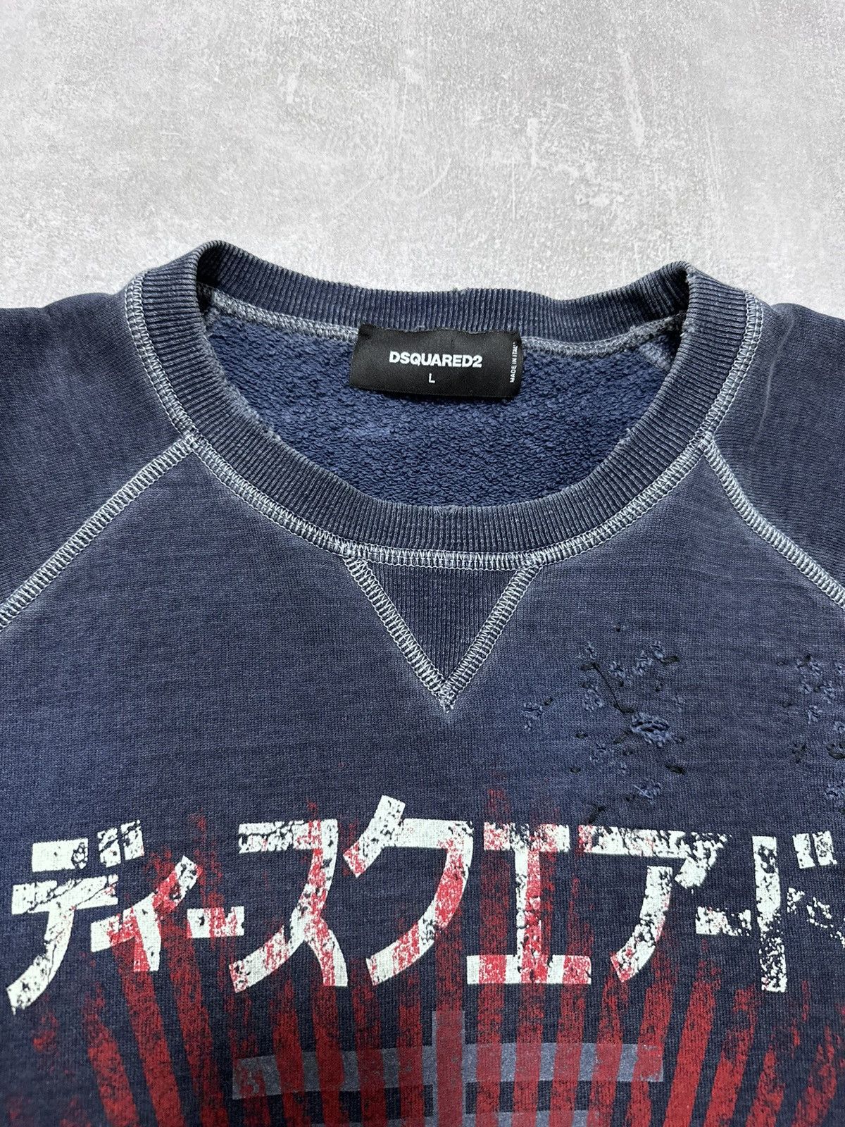 Designer × Dsquared2 × Vintage Dsquared2 Blue Distressed Japan Tokyo Collection Sweatshirt Size US L / EU 52-54 / 3 - 4 Thumbnail