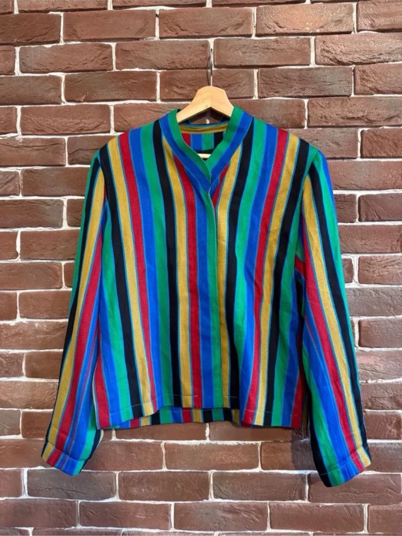 Kenzo KENZO Color striped slanted collar wool coat Size S / US 4 / IT 40 - 2 Thumbnail
