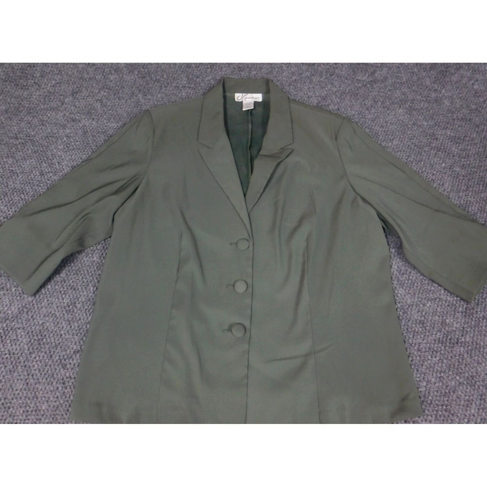 Vintage Dressbarn Blazer Jacket 1X Plus Green Solid Mid-Length Polyester Rayon Collared Embroidered Button Closure Size XL / US 12-14 / IT 48-50 - 2 Thumbnail