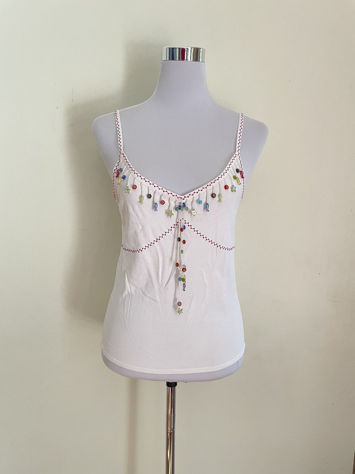 Designer × Escada × Vintage Escada White Tank Top Beaded Size XS / US 0-2 / IT 36-38 - 1 Thumbnail