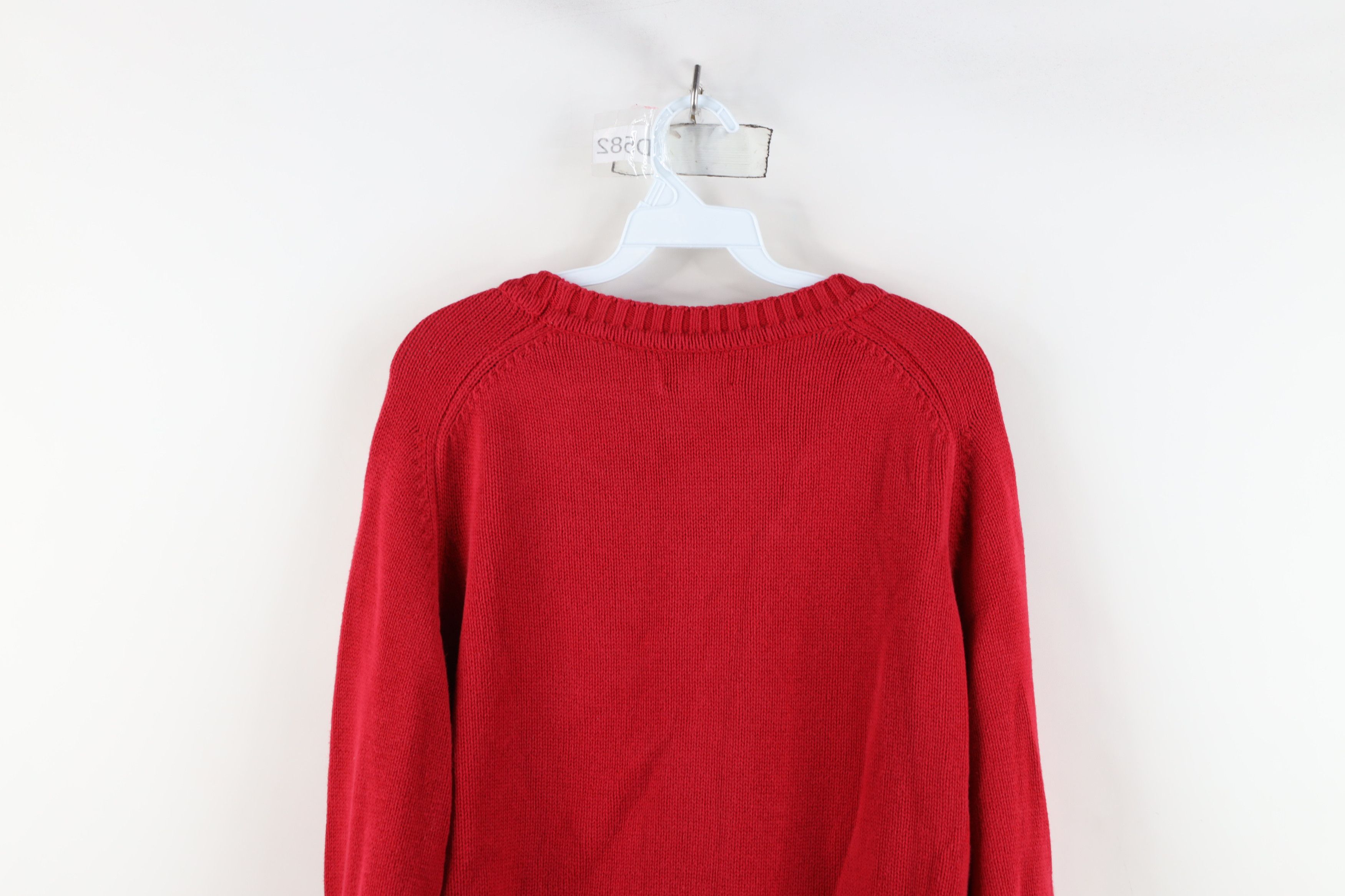 Lands' End × Vintage Vintage 90s Lands End Blank Cotton Knit Sweater Red USA Size L / US 10 / IT 46 - 10 Thumbnail
