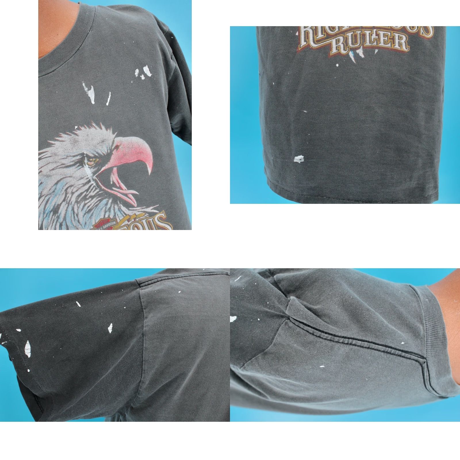 Tultex VTG 90s Harley Davidson Righteous Ruler Eagle TShirt Sz L Tultex Grey Men Graphic Tee 1990s T-Shirt Sailwear Size US L / EU 52-54 / 3 - 8 Thumbnail