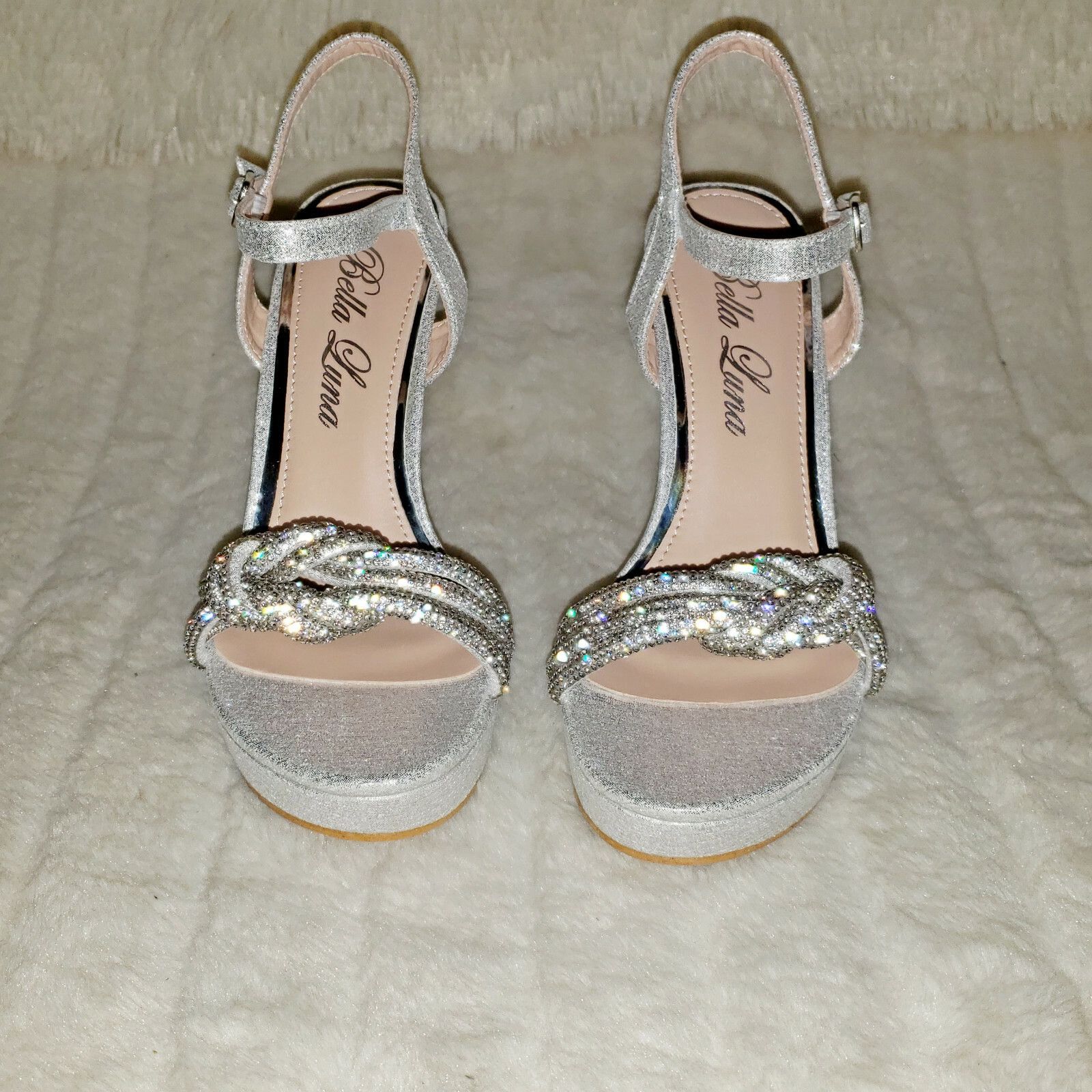 Other Sevent Silver Shimmery Platform Rhinestone High Heel Sandals Size US 8 / IT 38 - 7 Thumbnail