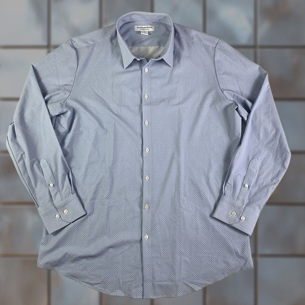 Mizzen+Main Mizzen+Main Shirt Mens 2XL Blue Performance trim Polka Dot Button Size US XXL / EU 58 / 5 - 1 Thumbnail