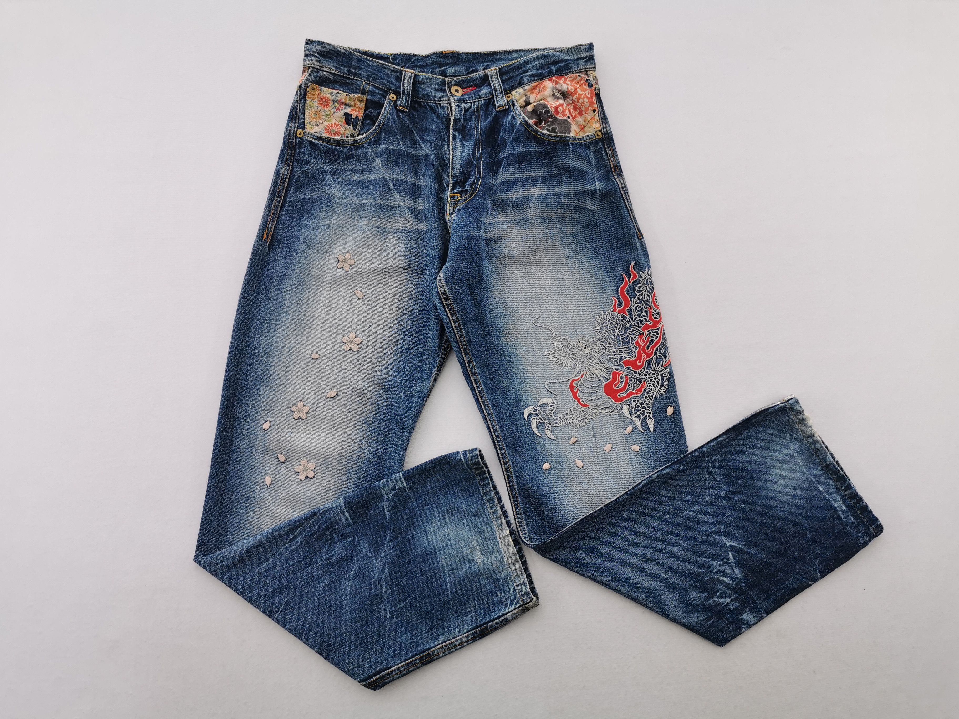 Eternal Vintage Eternal Dragon Design Embroidery Denim Jeans Size 32 Size US 33 - 3 Thumbnail