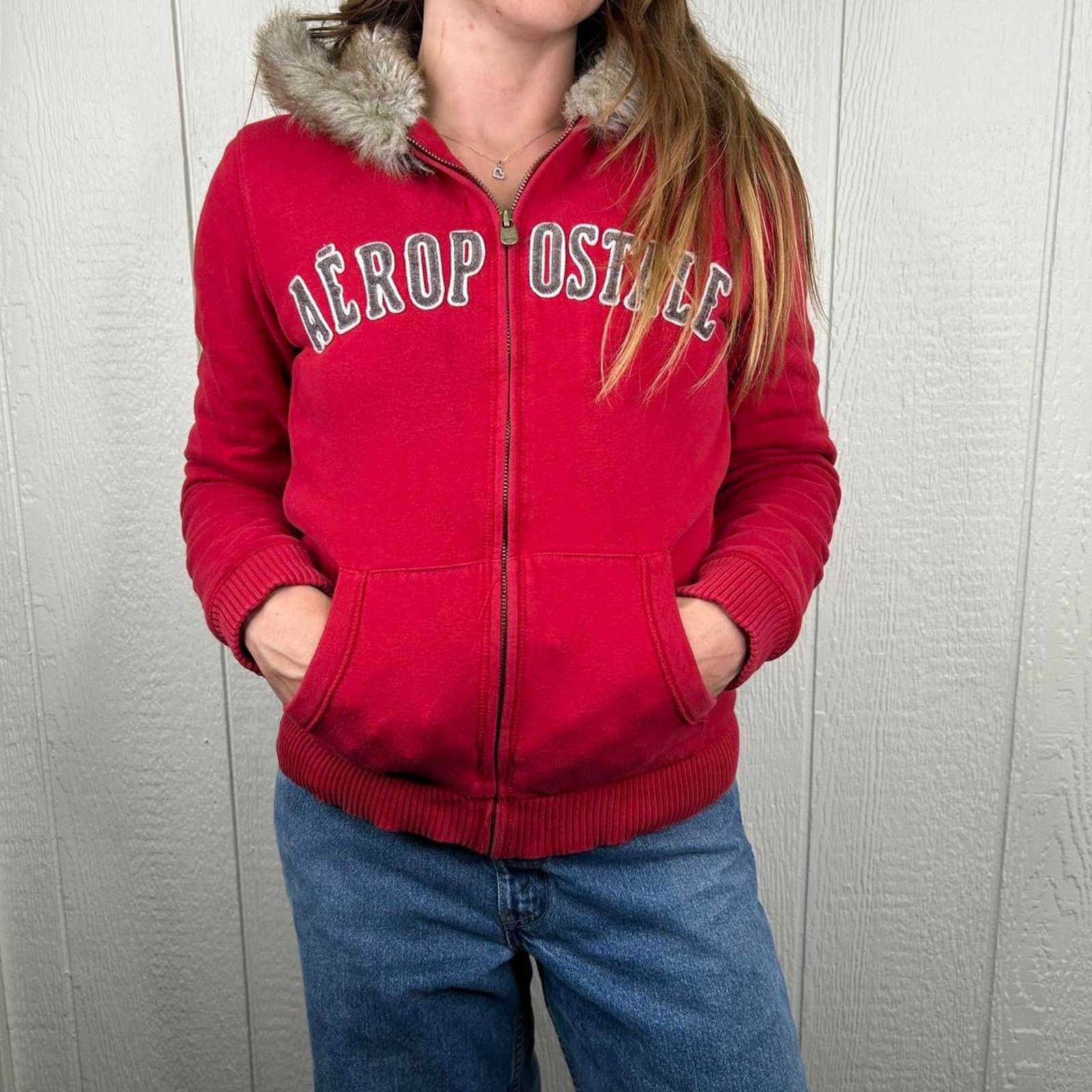 Aeropostale Vintage Y2K Fur-Lined Aeropostale Zip-Up Hooded Jacket Large Size L / US 10 / IT 46 - 1 Thumbnail