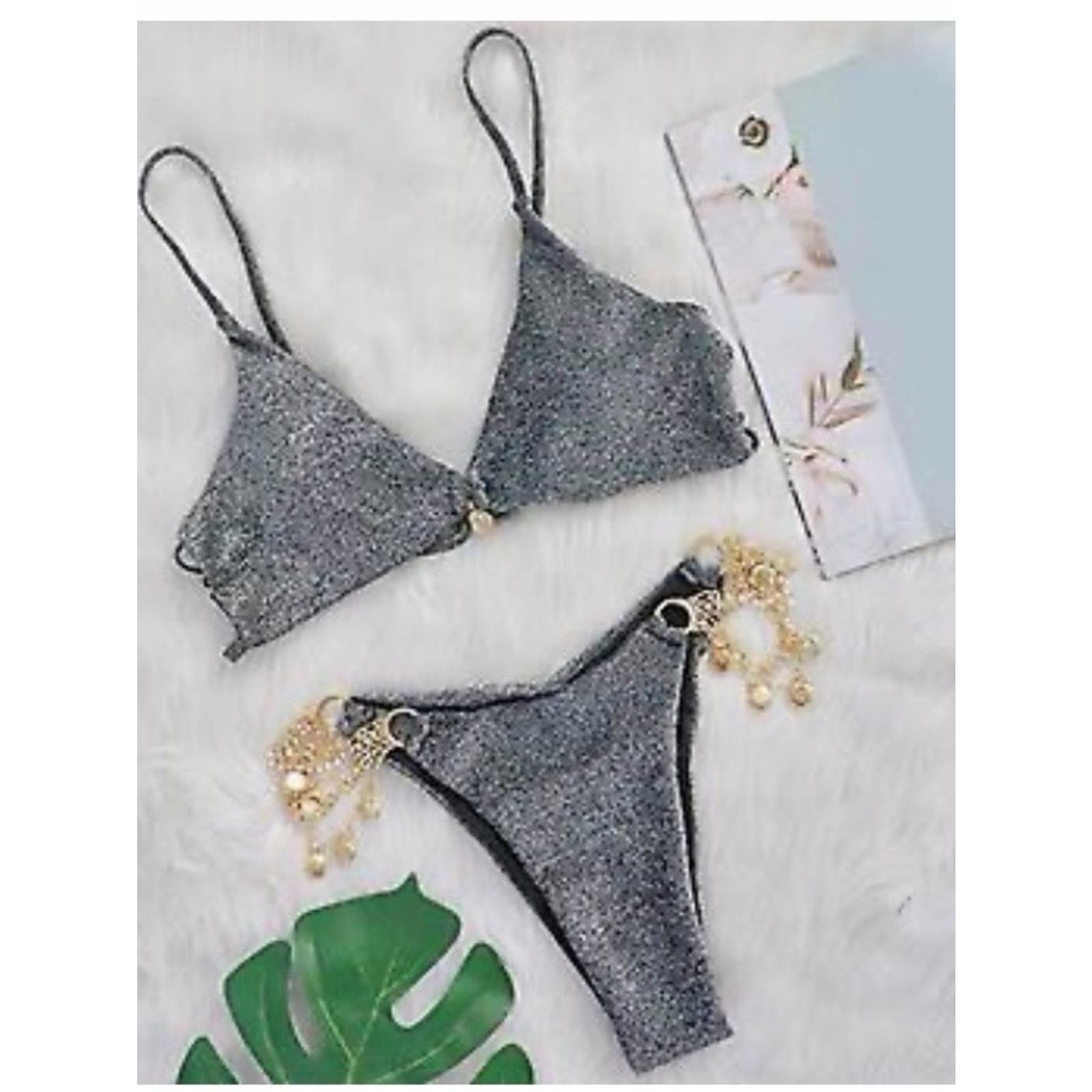 Other Sparkling Silver Two-Piece Bikini with Gold Charm Accents M Size ONE SIZE - 1 Thumbnail