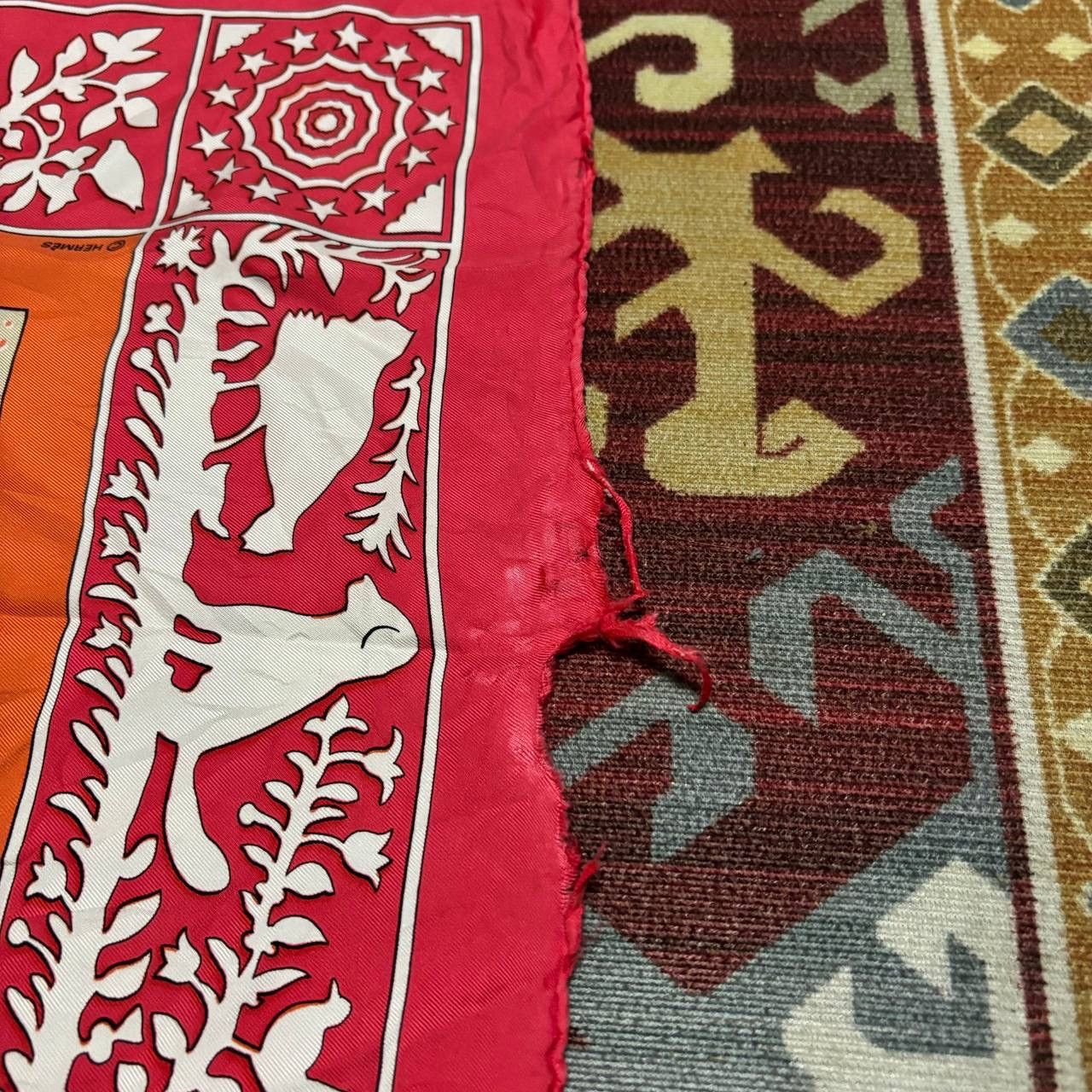 Hermes Hermes ‘Early America’ Silk Scarf Distressed Red Scarves Size ONE SIZE - 9 Thumbnail