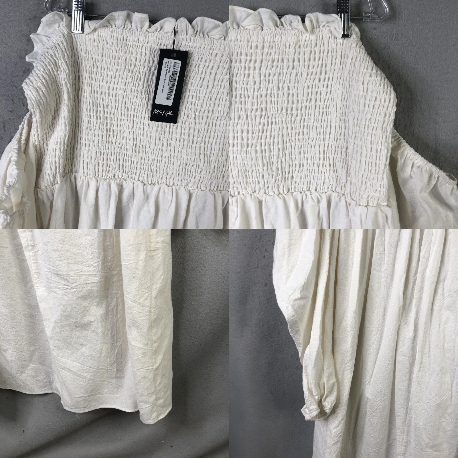 Nasty Gal Nasty Gal Dress Womens 18 White Bardot Smocked Puff Sleeve Boho Midi Sundress Size XXL / US 16-18 / IT 52-54 - 11 Thumbnail