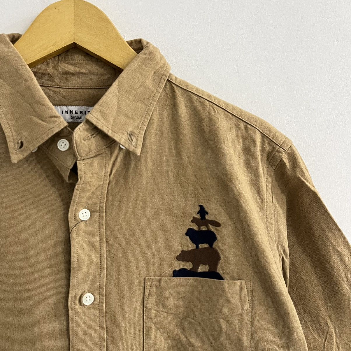 Japanese Brand Inherit Basic Brown Embroidered Button Up Shirt Size US L / EU 52-54 / 3 - 4 Thumbnail