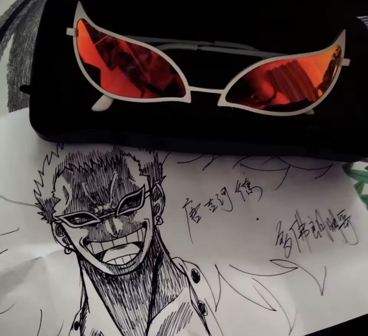 Other Doflamingo Anime Sunglasses Red Lens Cat Eye Cosplay Glasses Size ONE SIZE - 7 Thumbnail