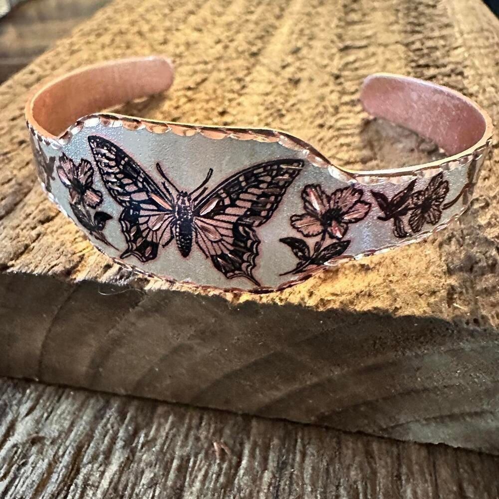 Other Boho Copper Diamond Cut Elegant Butterfly Cuff Bracelet ,Gif Size ONE SIZE - 5 Thumbnail